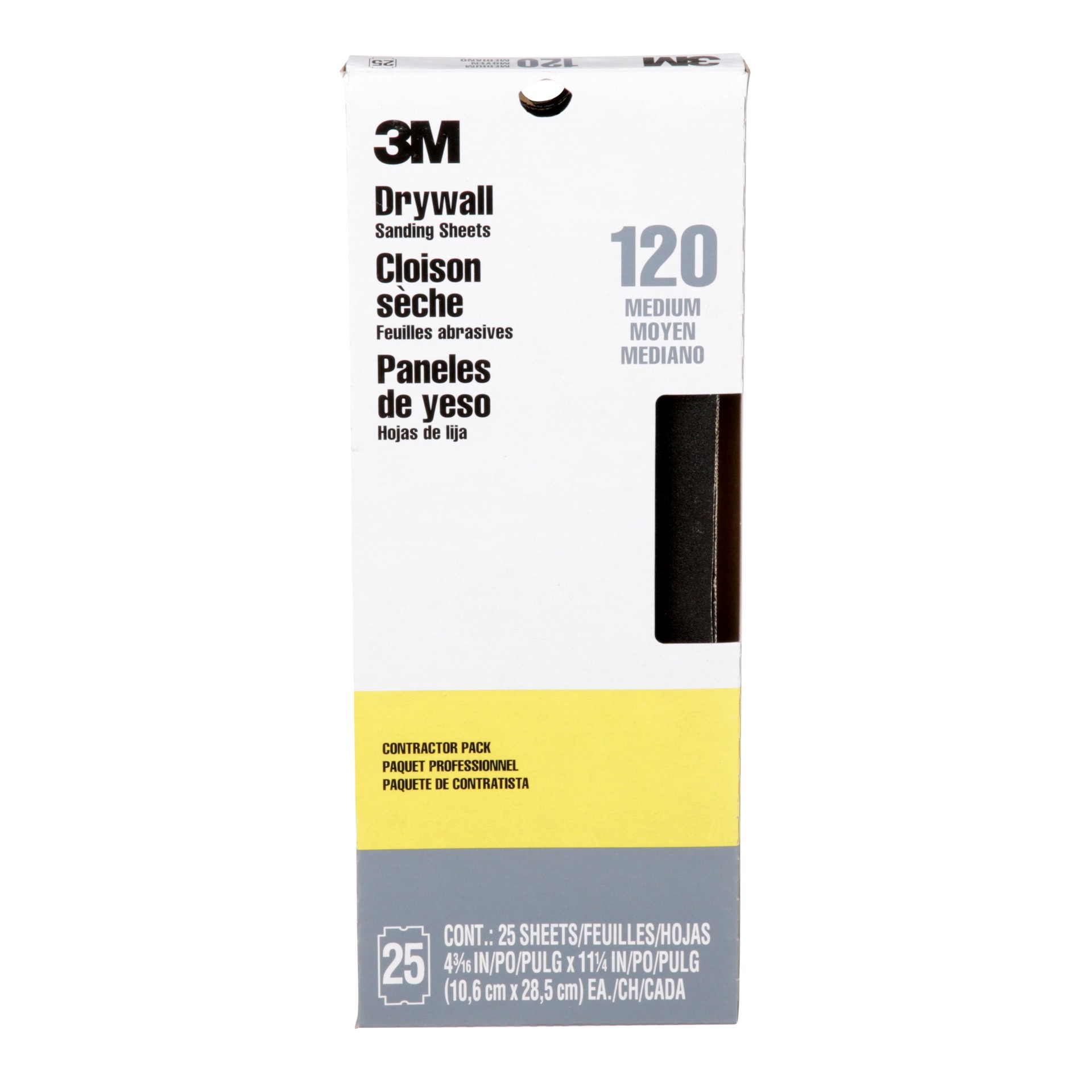 3M Pro-Pak Drywall Sanding Sheets 99430-5-CC, 120 Grit, 4-3/16 in x 11-1/4 in (106.36 mm x 285.75 mm), 25/Pack