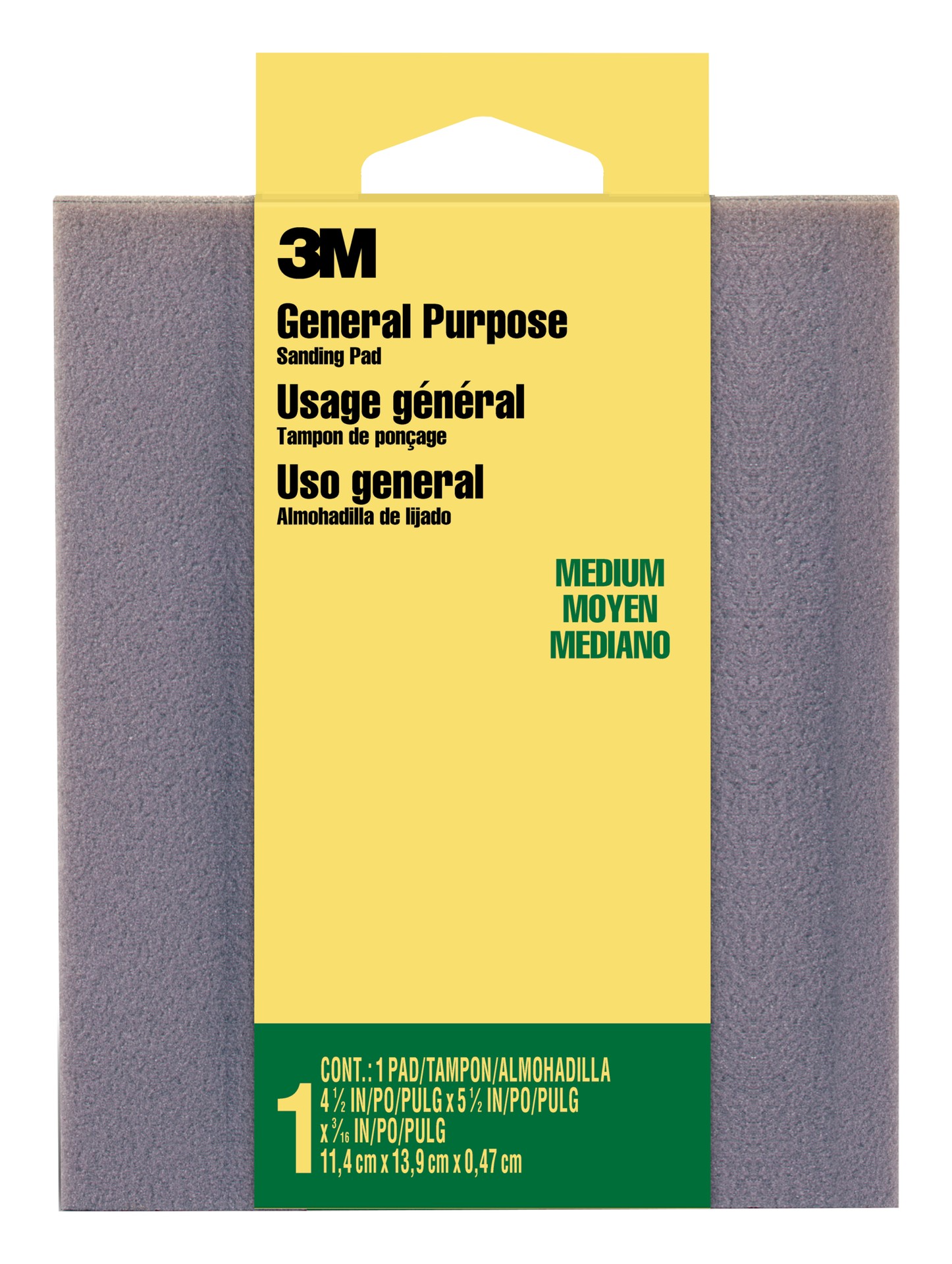 Tampon de ponçage à usage général 3M(MC) 918DC-NA, 4-½ po × 5-½ po × ³⁄₁₆ po, moyen, paquet de 1, 24 paquets par carton