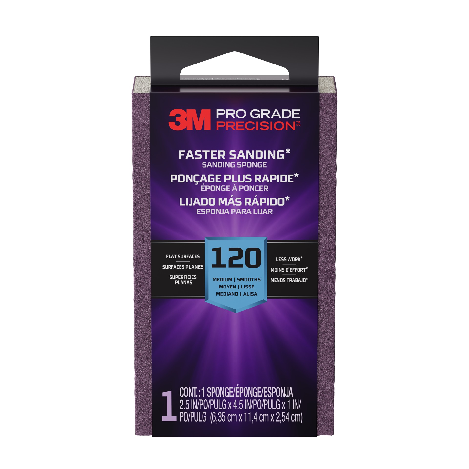 3M Pro Grade Precision™ Faster Sanding Sanding Block Sponge FSB120-PGP-1T, 2.5 in x 4.5 in x 1 in, 120 grit, Medium, 12/case