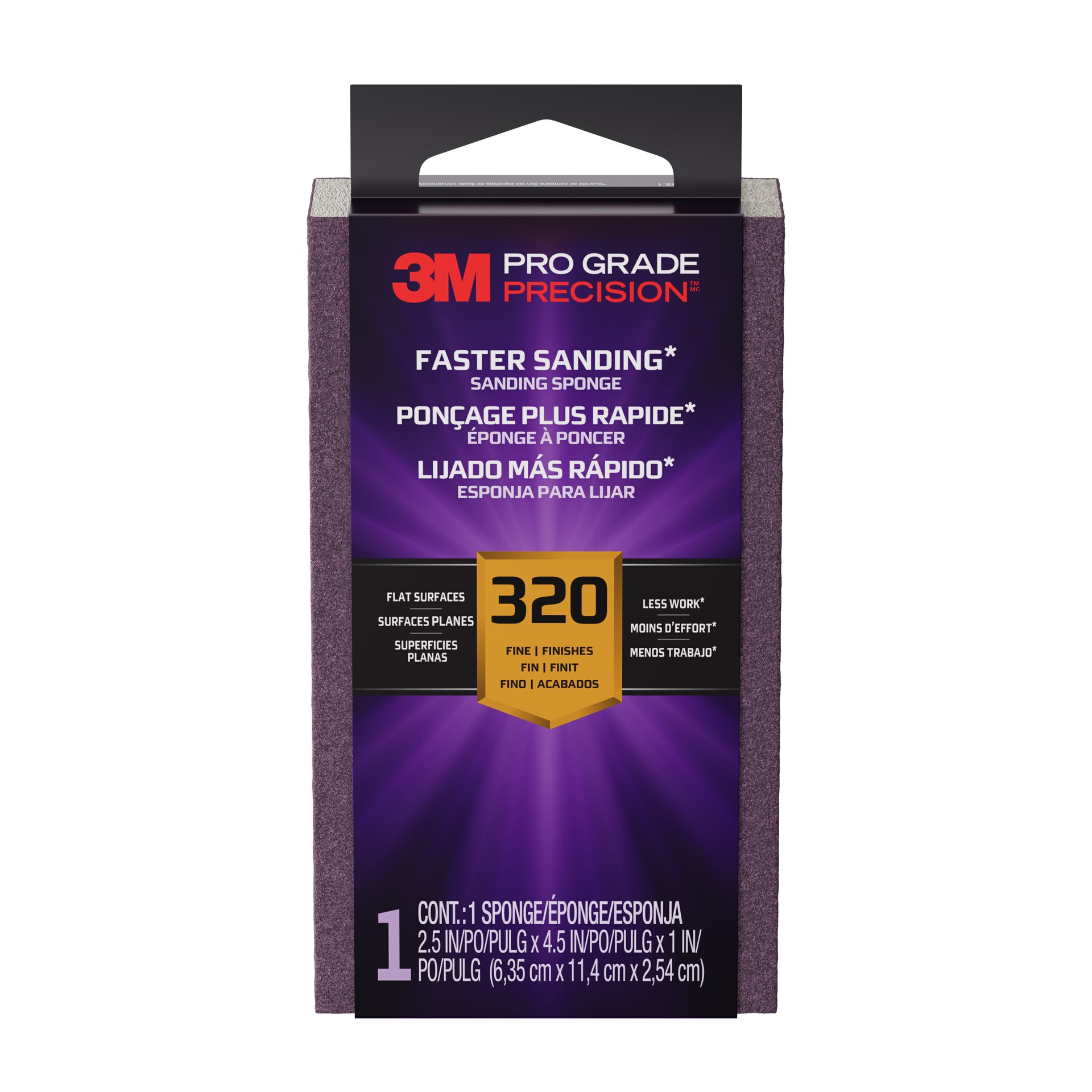 3M Pro Grade Precision™ Faster Sanding Sanding Block Sponge FSB320-PGP-1T, 2.5in x 4.5in x 1in, 320 grit, 1 Each