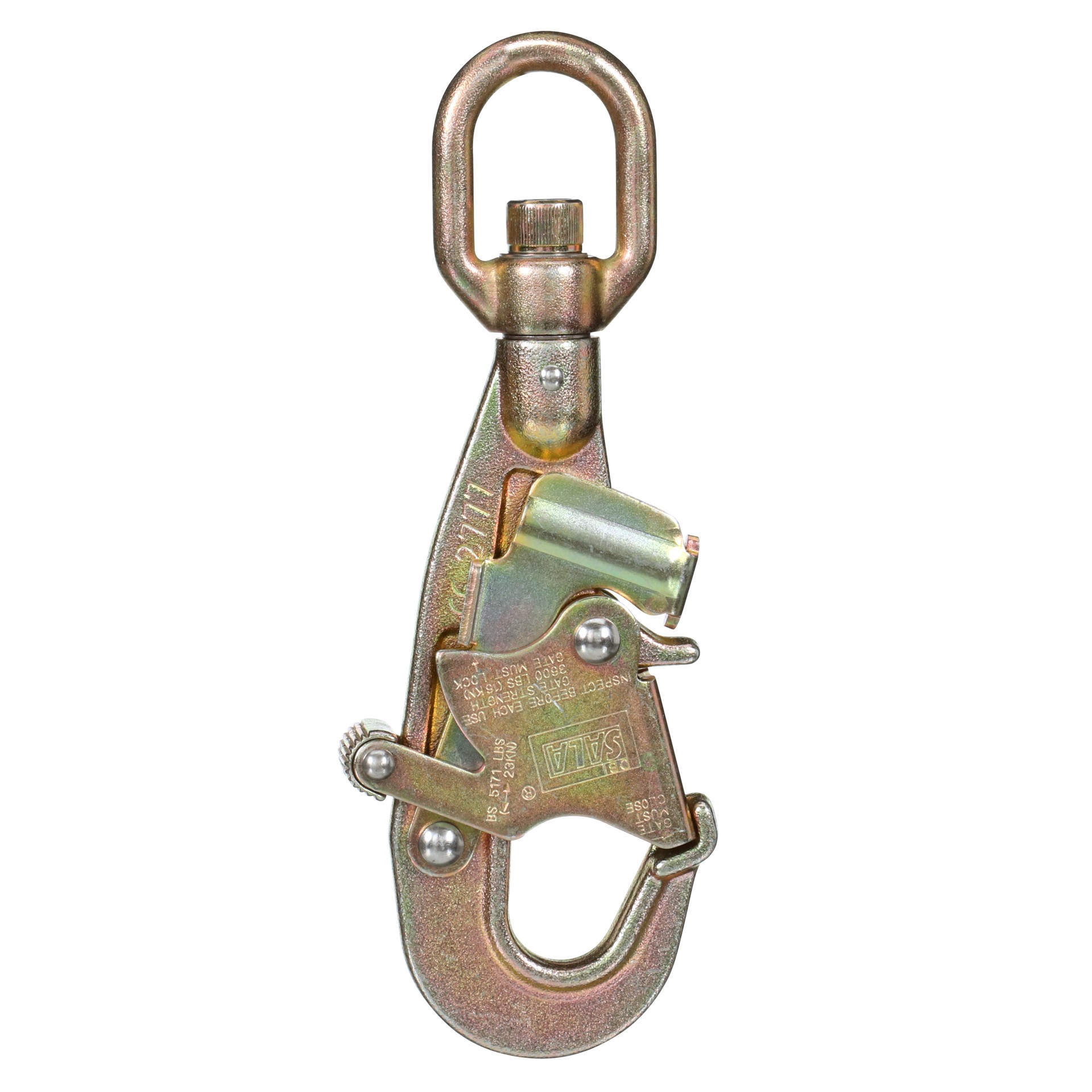 3M Double Locking Swiveling Snap Hook 9502195, Zinc Plated Steel, 3600 lb Gate, 0.75 in Throat