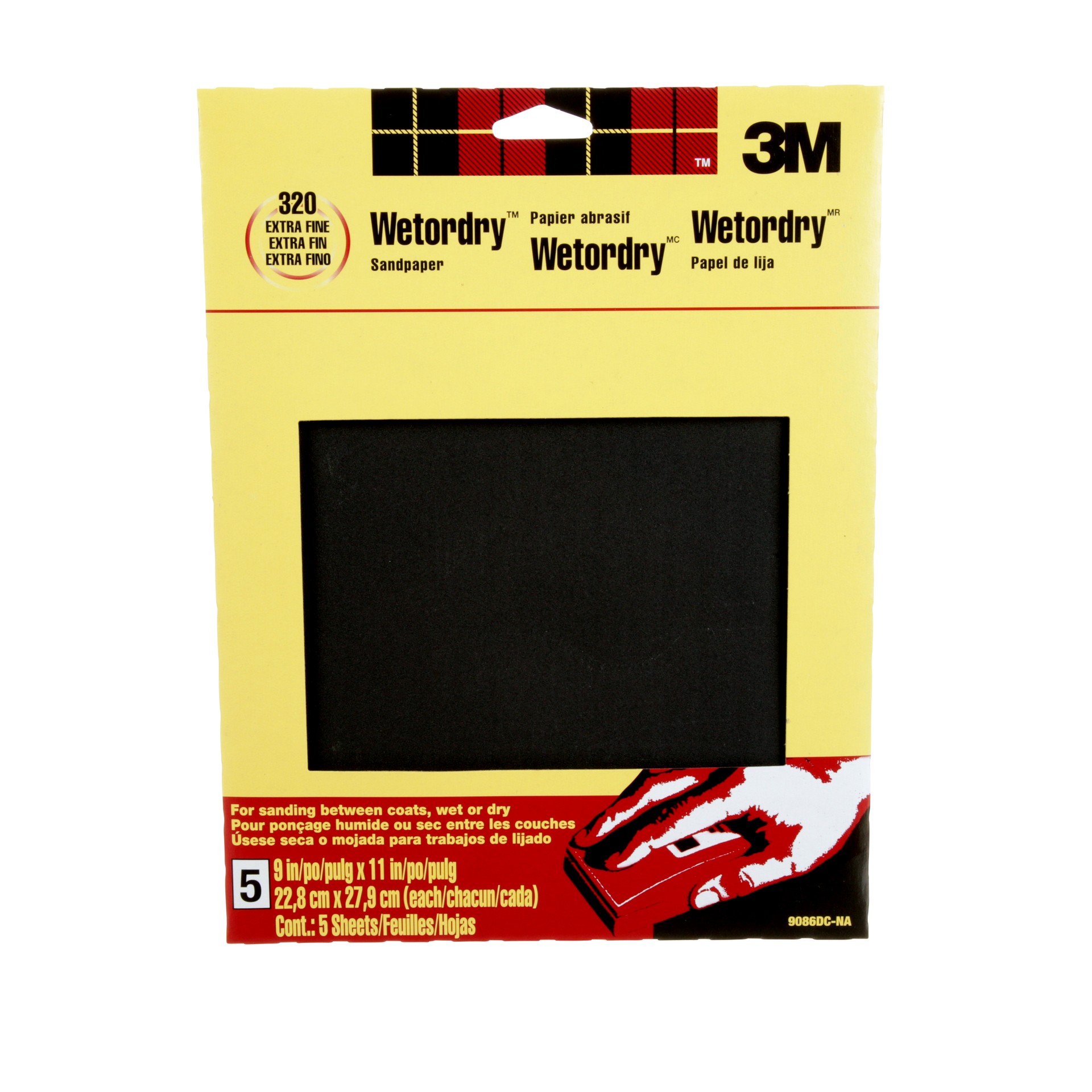Feuilles abrasives Wetordry(MC) 3M(MC) 9086DC-NA, 9 po × 11 po, grain 320, 5 feuilles par paquet, 10 paquets par boîte, 50 paquets par carton
