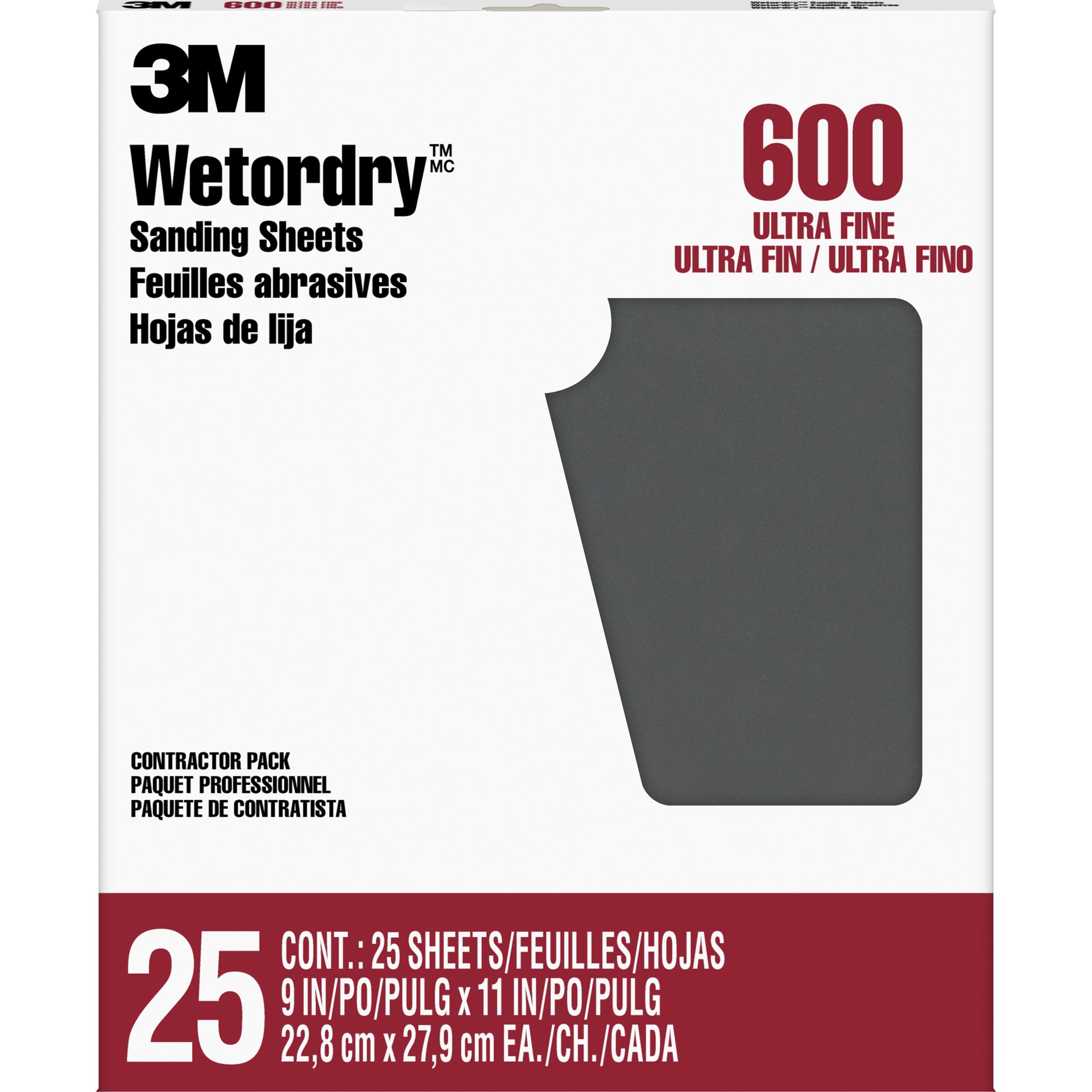 Papier abrasif Wetordry(MC) 3M(MC) 99419NA, grain 600, 9 po × 11 po, paquet de 25