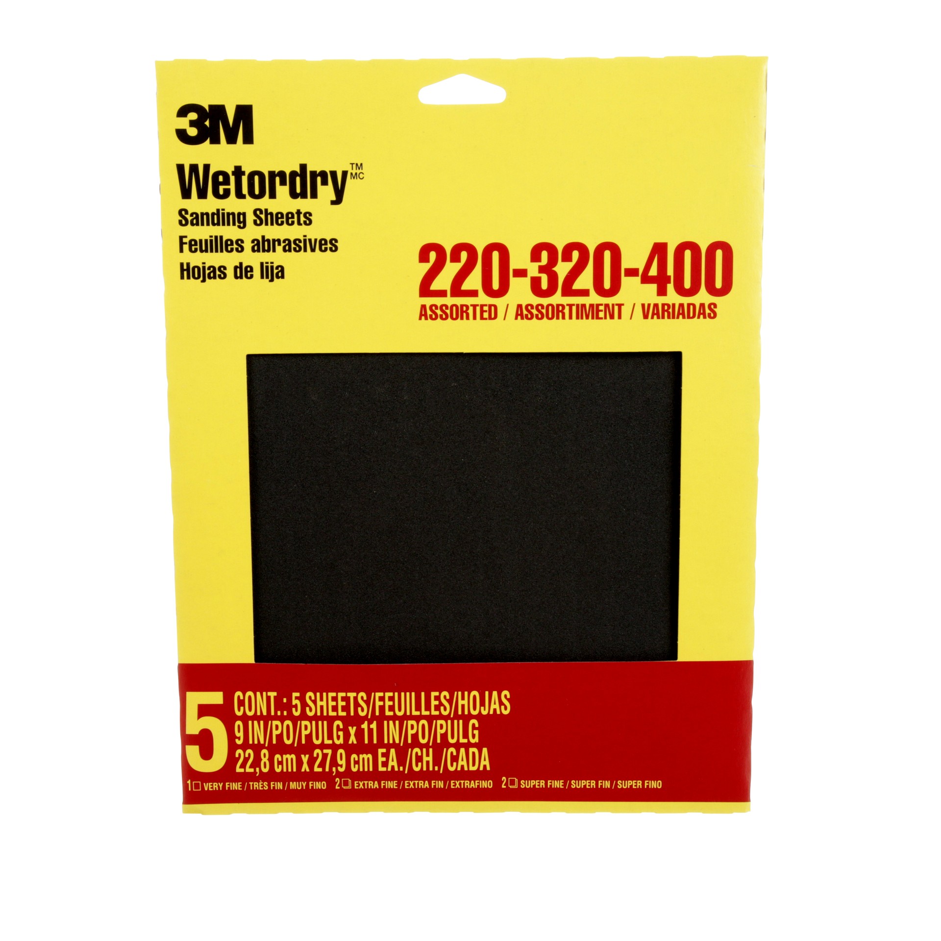 Papier de verre Wetordry(MC) 3M(MC), 9088DC-NA, 9 po × 11 po, grains assortis, 5 feuilles par paquet