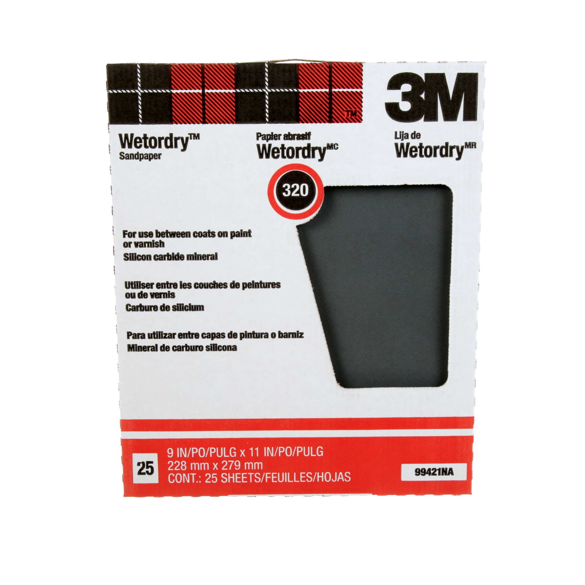 Papier abrasif 99421NA Wetordry(MC) 3M(MC), grain 320, 9 po x 11 po, 25/paquet