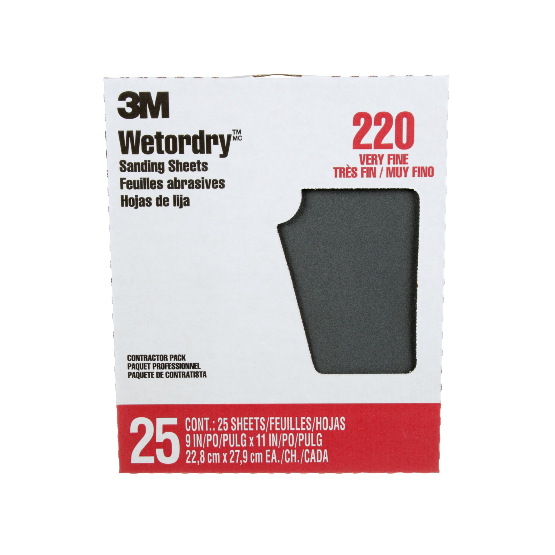 Papier abrasif 99421NA Wetordry(MC) 3M(MC), grain 220, 9 po x 11 po, 25/paquet