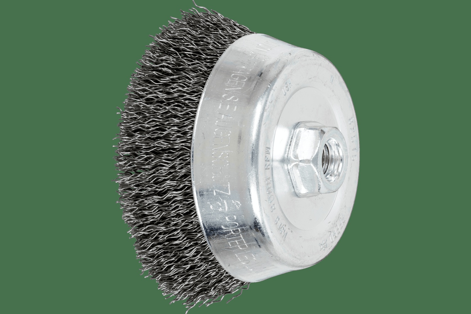 PFERD TOOLS Crimped Brosse boisseau à fils PSF 5" Diam. .020 Acier au carbone 5/8-11" Filetage Détail