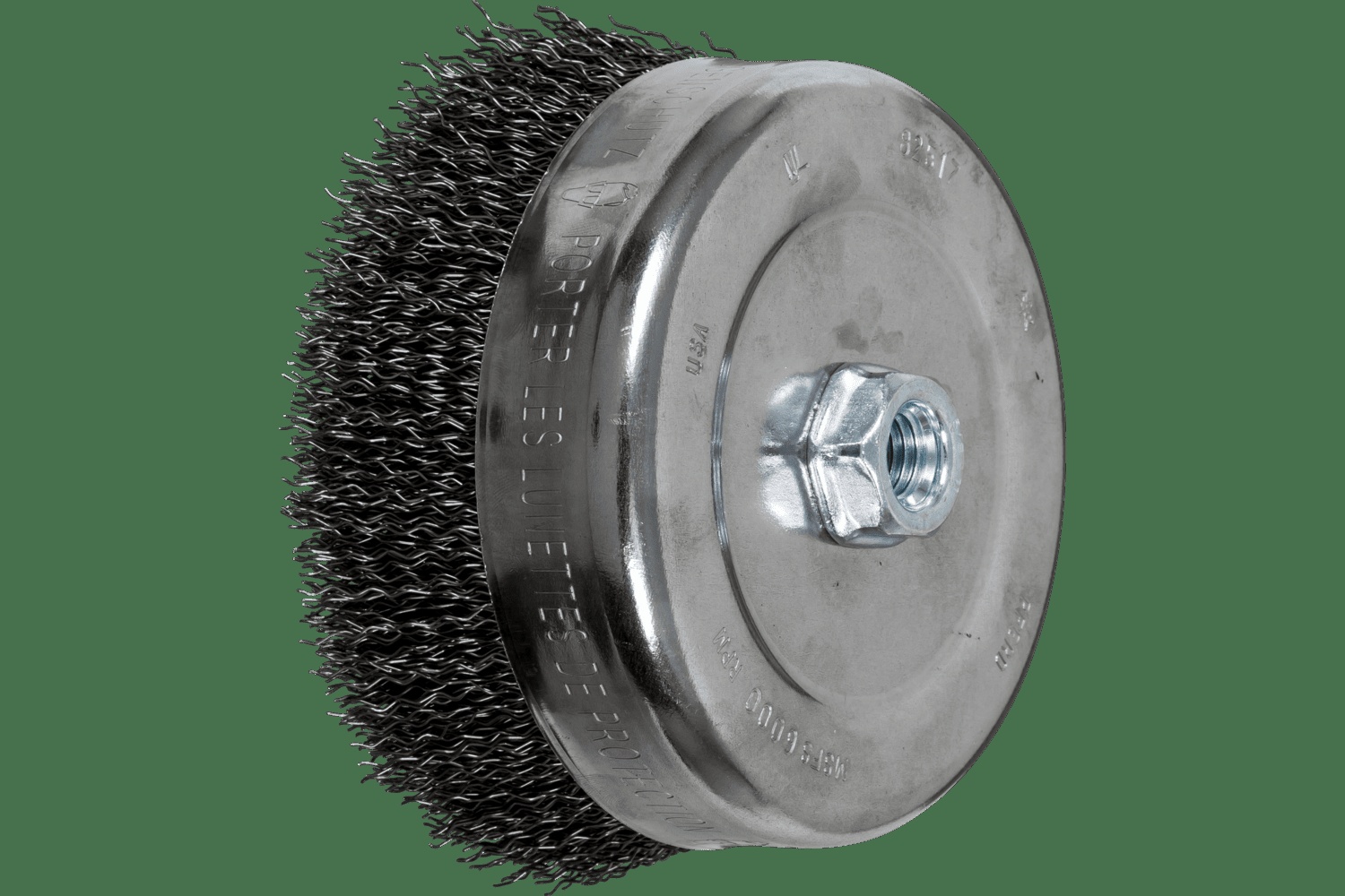 PFERD TOOLS Crimped Brosse boisseau à fils PSF 6" Diam. .020 Acier au carbone 5/8-11" Filetage Détail