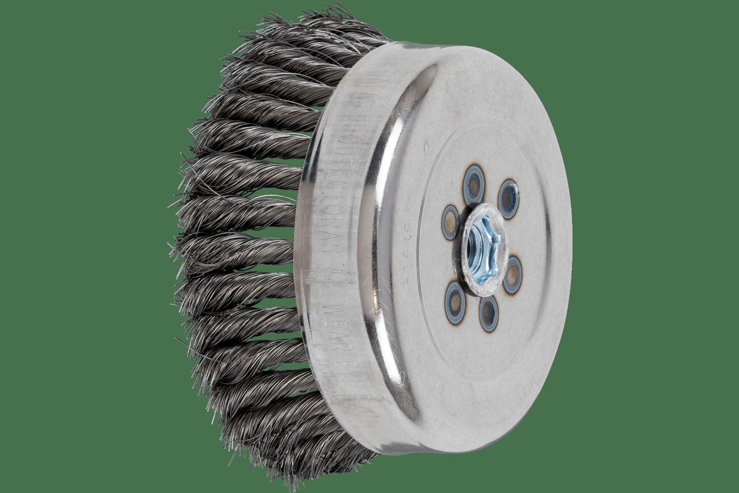 PFERD TOOLS Brosse boisseau à fils torsadés 6" Diam. .014 Acier au carbone 5/8-11" Filetage (int.) Détail