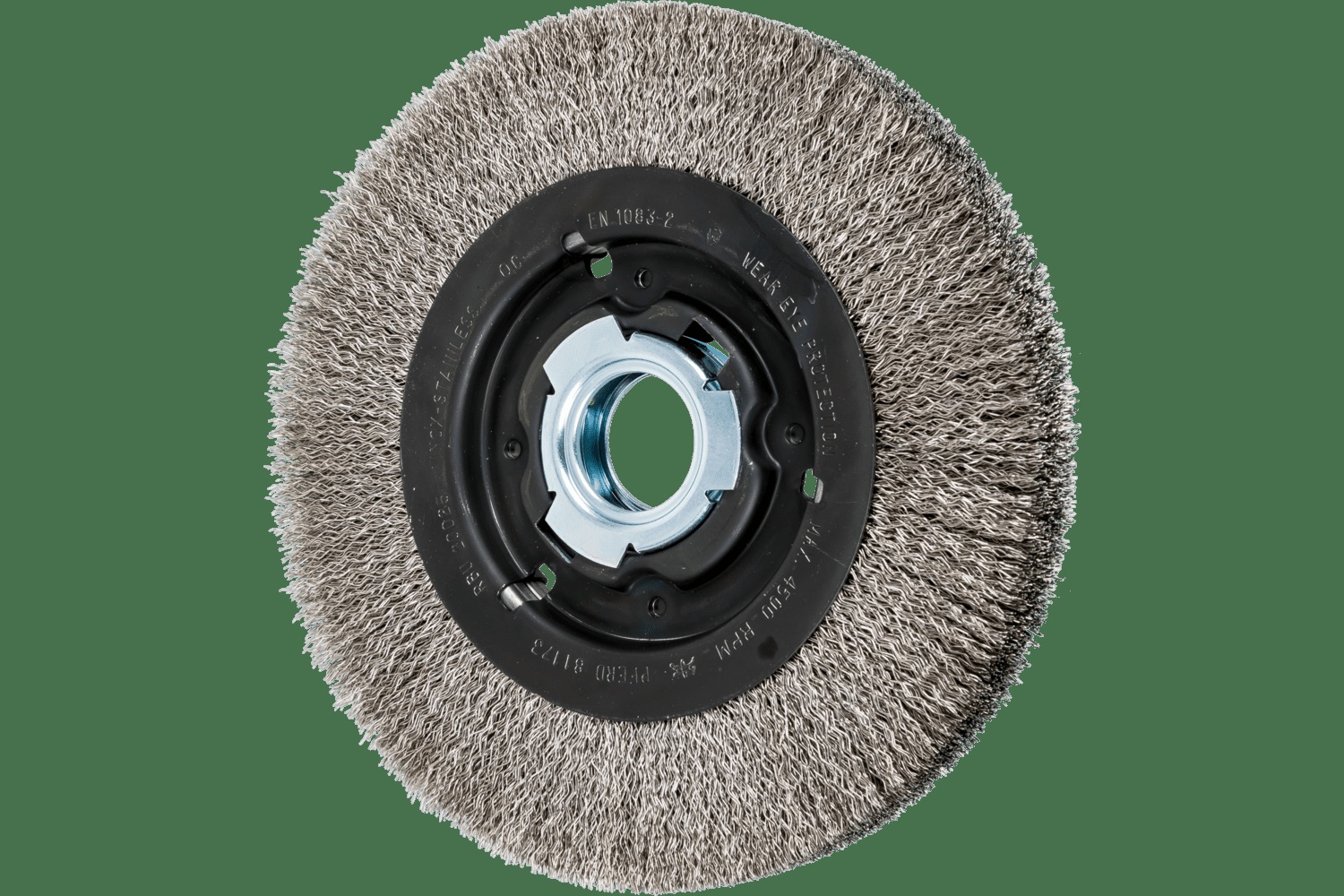 PFERD TOOLS Brosse circulaire à fils ondulés 8" Diam. Face moyenne .014 Acier inoxydable 2" Alésage à rainure de clavette