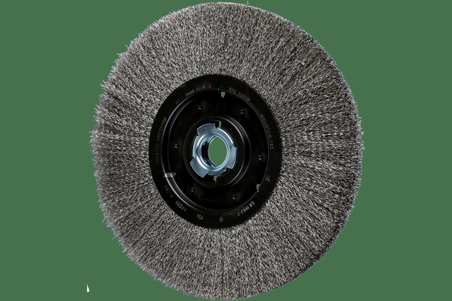 PFERD TOOLS Brosse circulaire à fils ondulés 12" Diam. Face moyenne .014 Acier inoxydable 2" Alésage à rainure de clavette