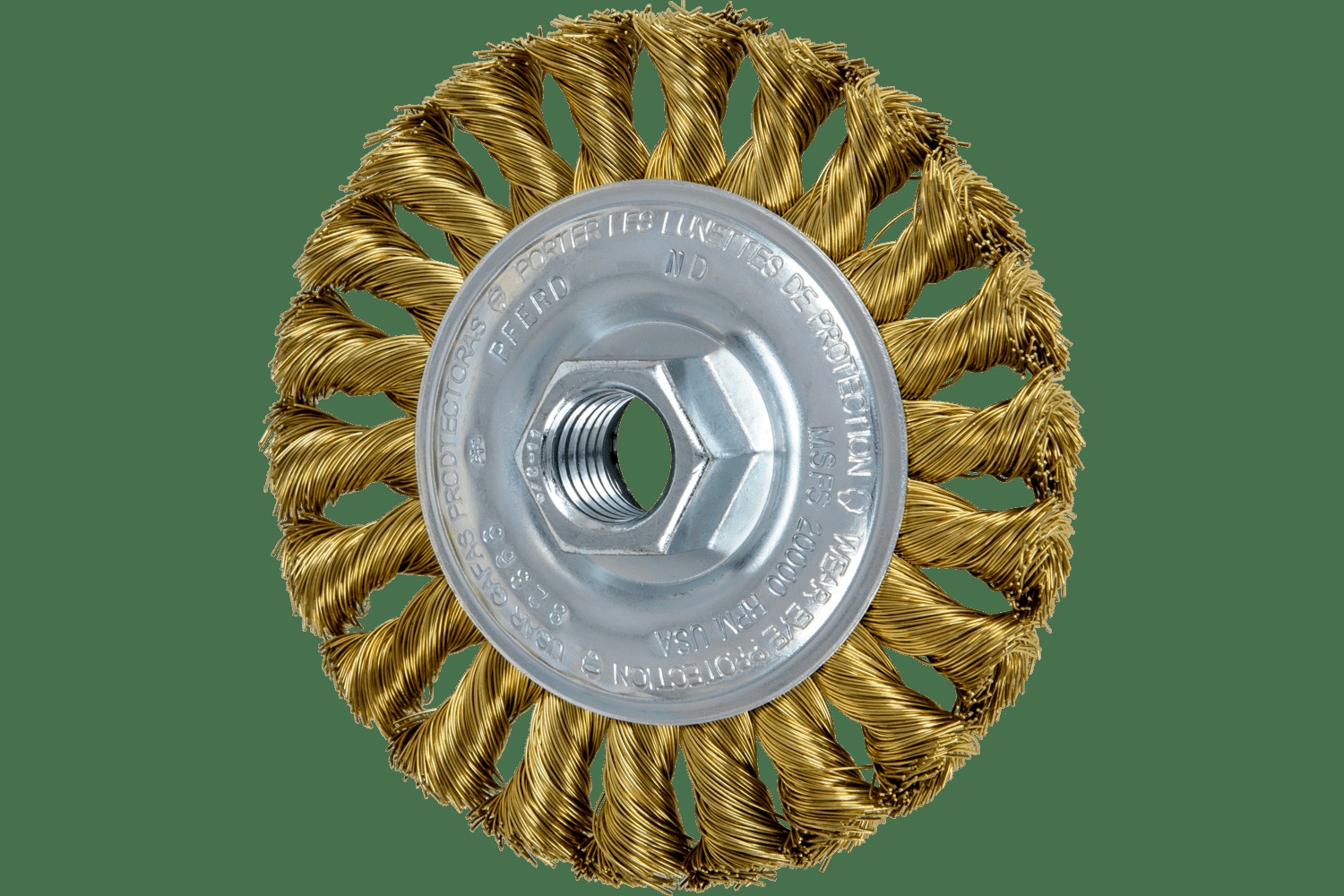 PFERD TOOLS Brosse circulaire à fils torsadés Standard 4" Diam. .014 Brass 5/8-11" Filetage