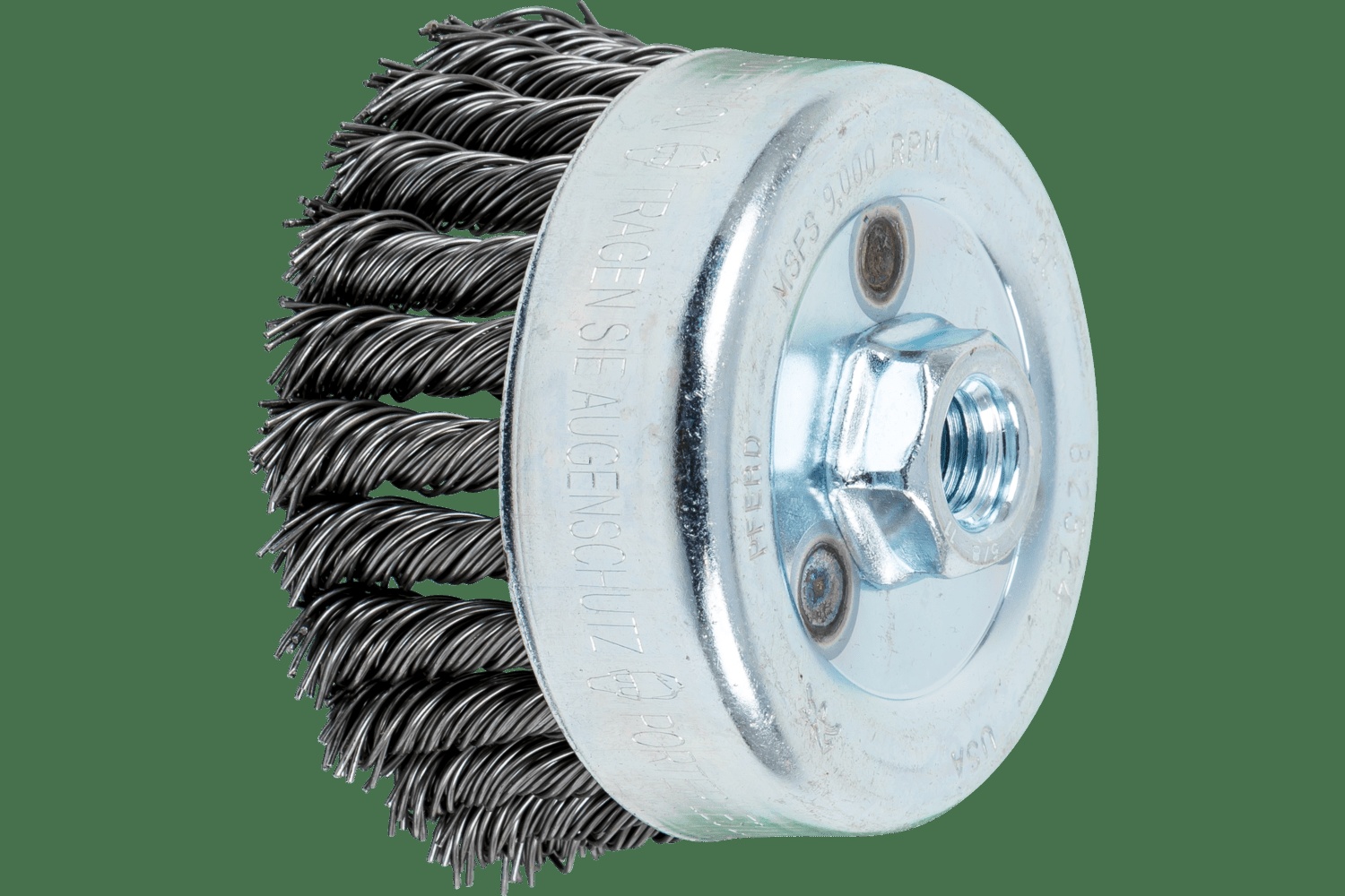 PFERD TOOLS Brosse boisseau à fils torsadés 4" Diam. .035 Acier au carbone 5/8-11" Filetage