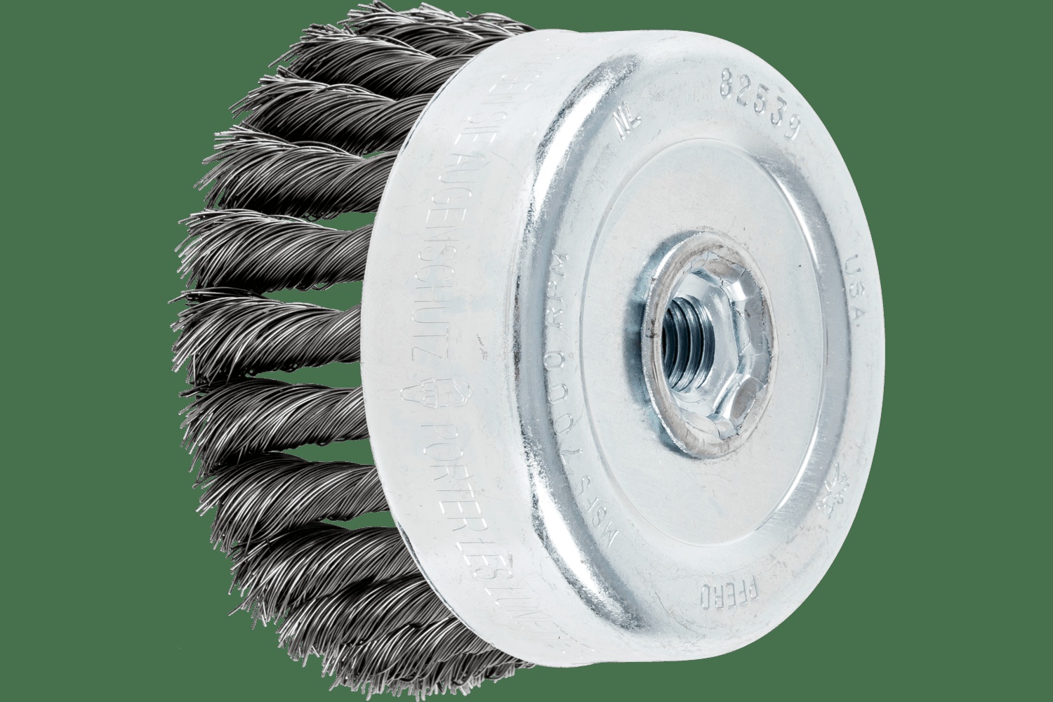 PFERD TOOLS Brosse boisseau à fils torsadés 4" Diam. .014 Acier au carbone 5/8-11" Filetage (int.)