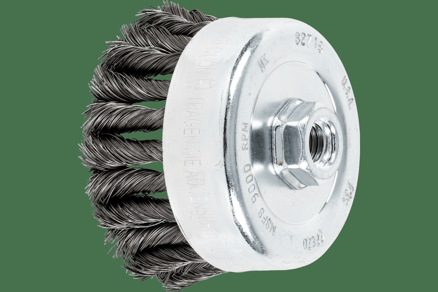 PFERD TOOLS COMBITWIST Brosse boisseau à fils torsadés 4" Diam. .014 Acier au carbone 5/8-11" Filetage