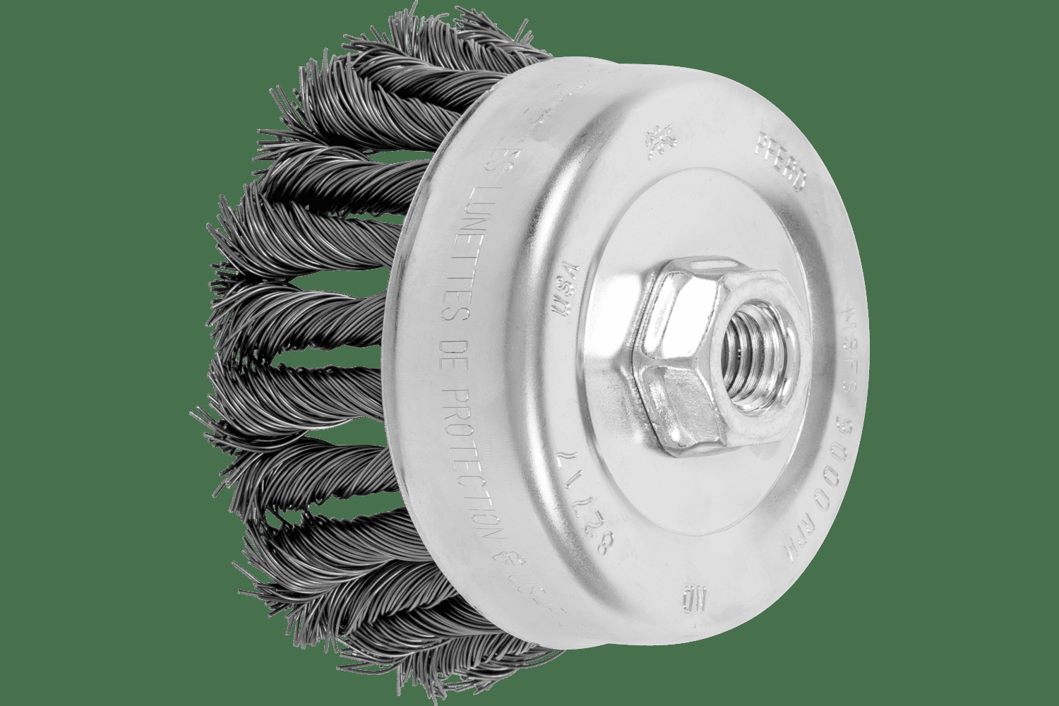PFERD TOOLS COMBITWIST Brosse boisseau à fils torsadés 4" Diam. .023 Acier au carbone 5/8-11" Filetage