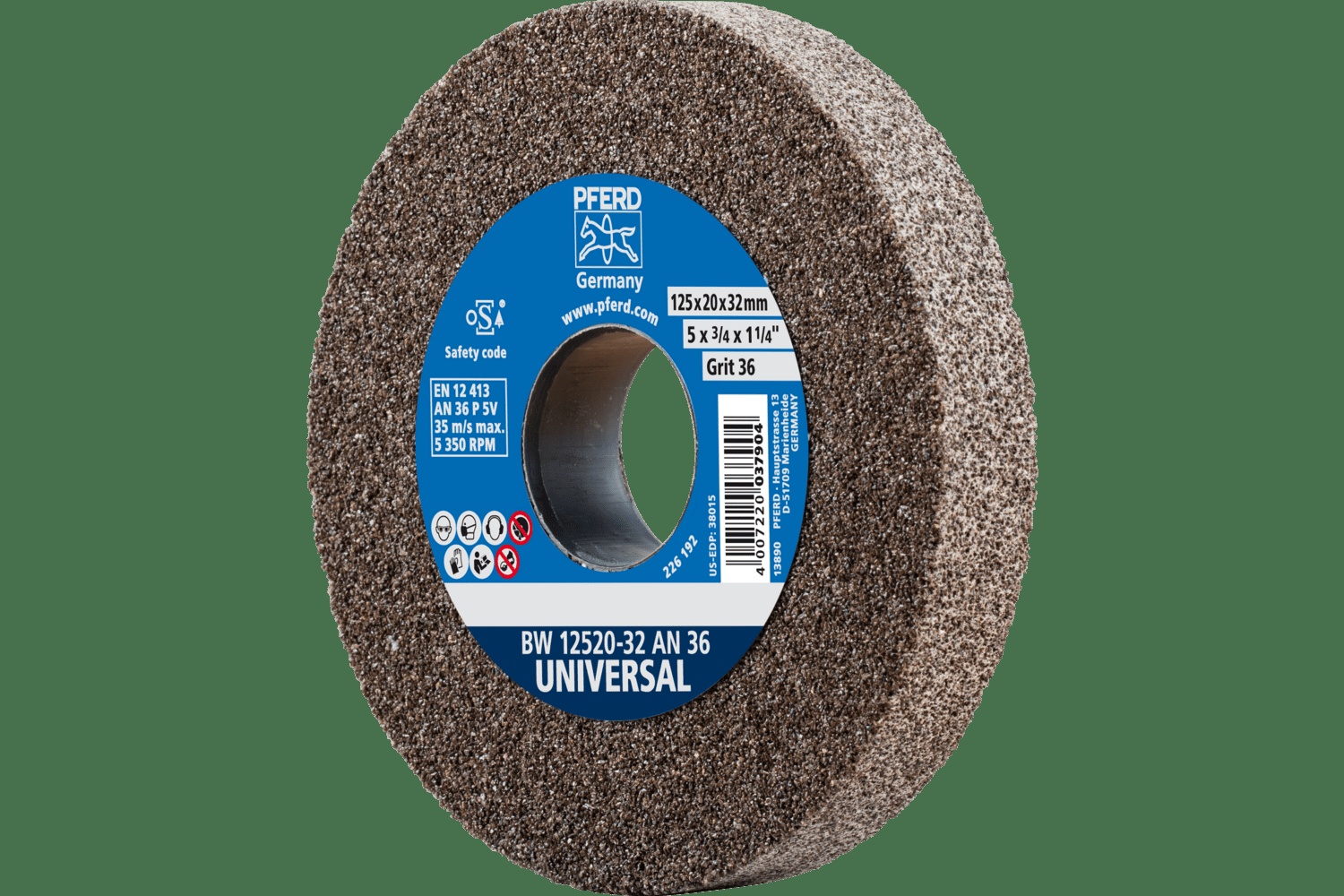 PFERD TOOLS Meule de touret vitrifiée, Universel, 5" x 3/4 x 1-1/4, 36 Grain, AO