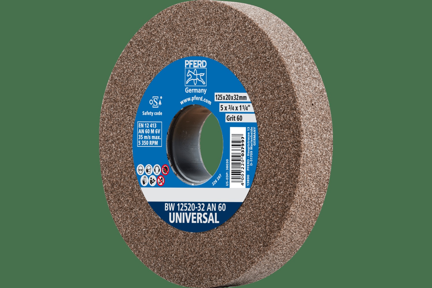 PFERD TOOLS Meule de touret vitrifiée, Universel, 5" x 3/4 x 1-1/4, 60 Grain, AO