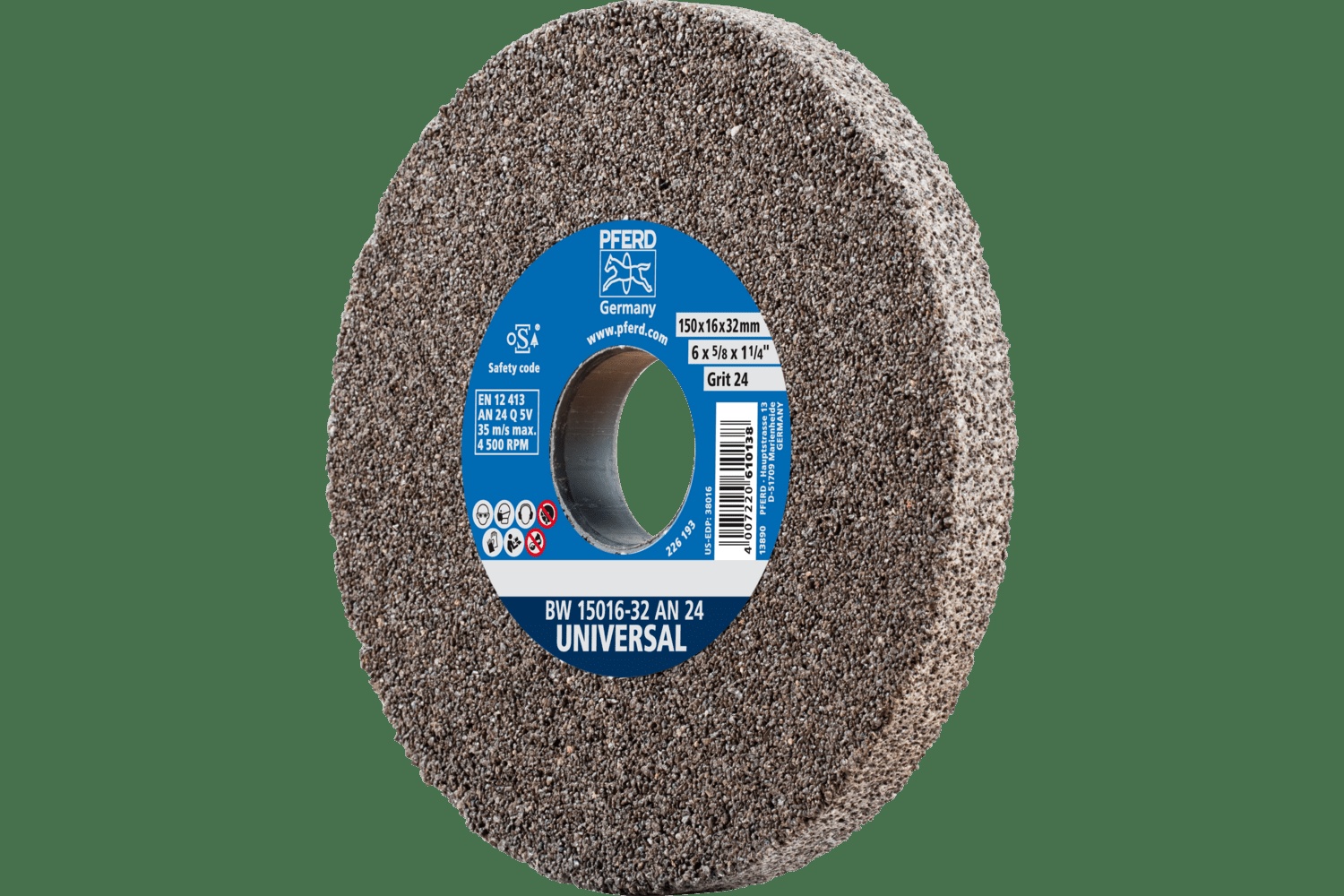 PFERD TOOLS Meule de touret vitrifiée, Universel, 6" x 5/8 x 1-1/4, 24 Grain, AO