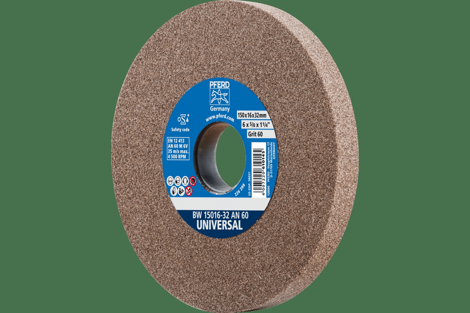 PFERD TOOLS Meule de touret vitrifiée, Universel, 6" x 5/8 x 1-1/4, 60 Grain, AO