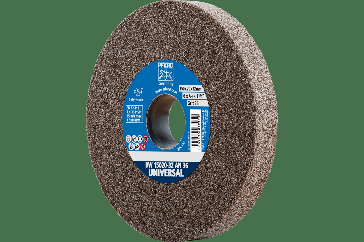PFERD TOOLS Meule de touret vitrifiée, Universel, 6" x 3/4 x 1-1/4, 36 Grain, AO