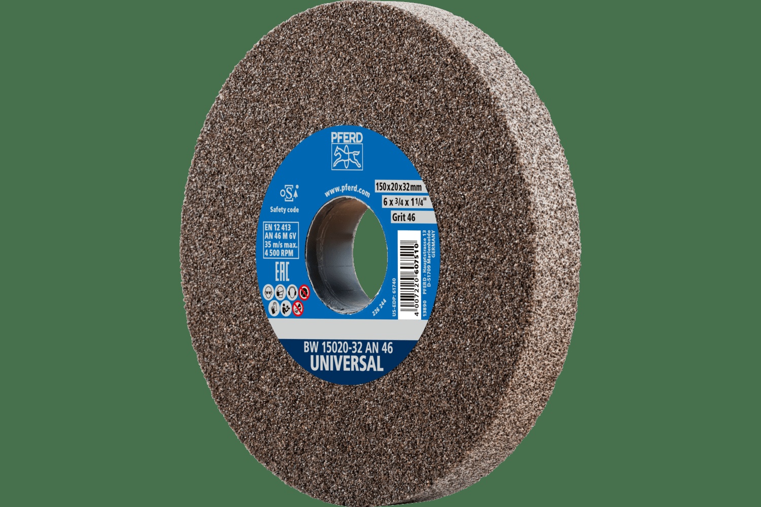 PFERD TOOLS Meule de touret vitrifiée, Universel, 6" x 3/4 x 1-1/4, 46 Grain, AO