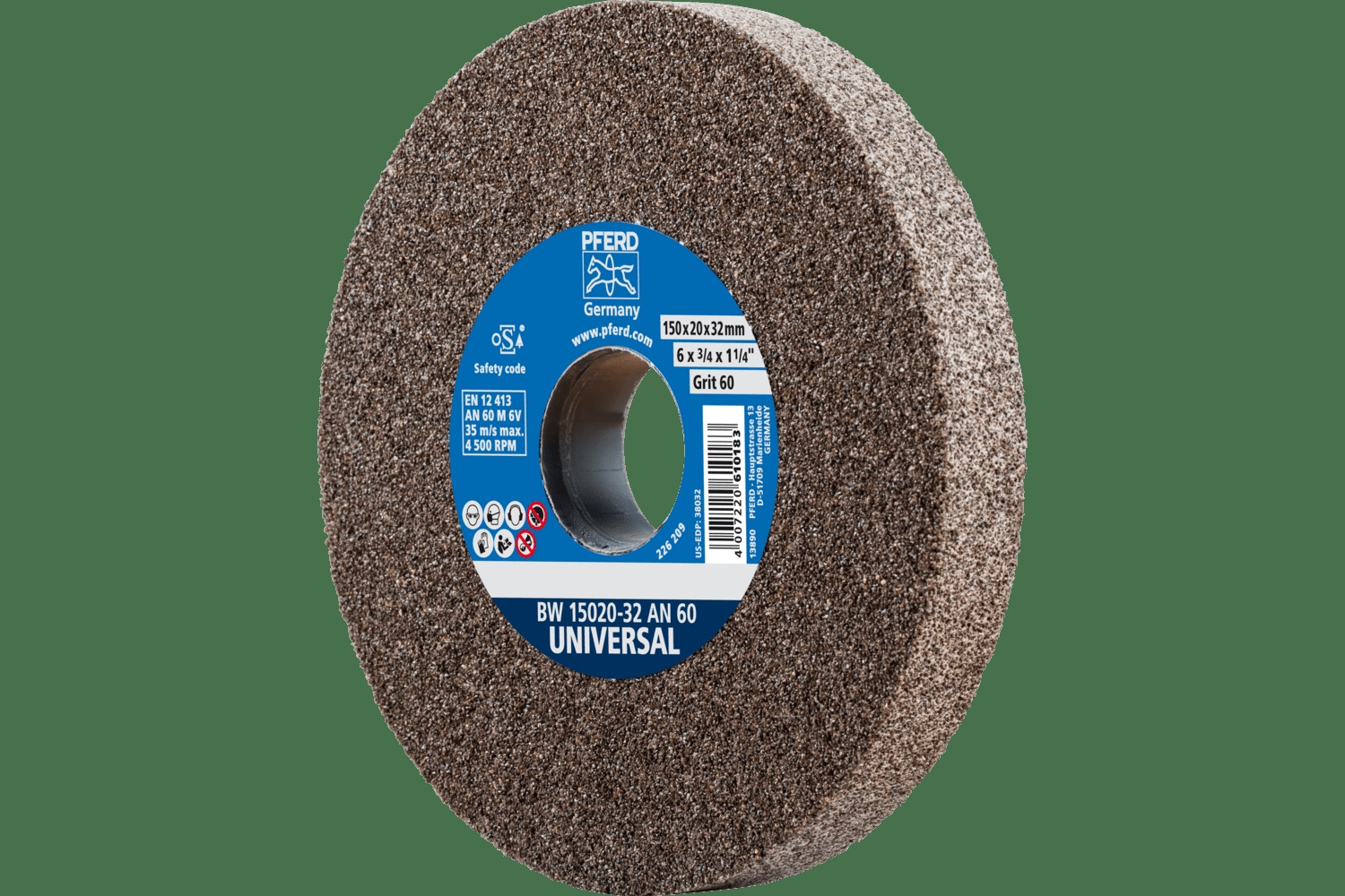 PFERD TOOLS Meule de touret vitrifiée, Universel, 6" x 3/4 x 1-1/4, 60 Grain, AO