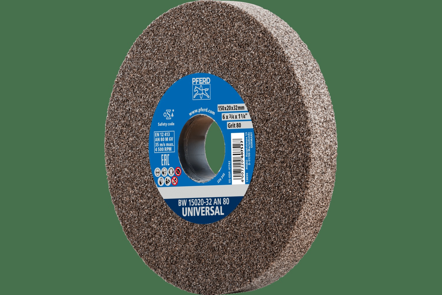 PFERD TOOLS Meule de touret vitrifiée, Universel, 6" x 3/4 x 1-1/4, 80 Grain, AO