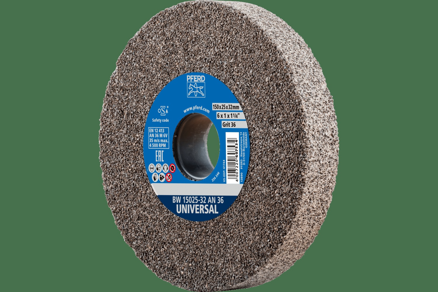PFERD TOOLS Meule de touret vitrifiée, Universel, 6" x 1 x 1-1/4, 36 Grain, Oxyde d'aluminium