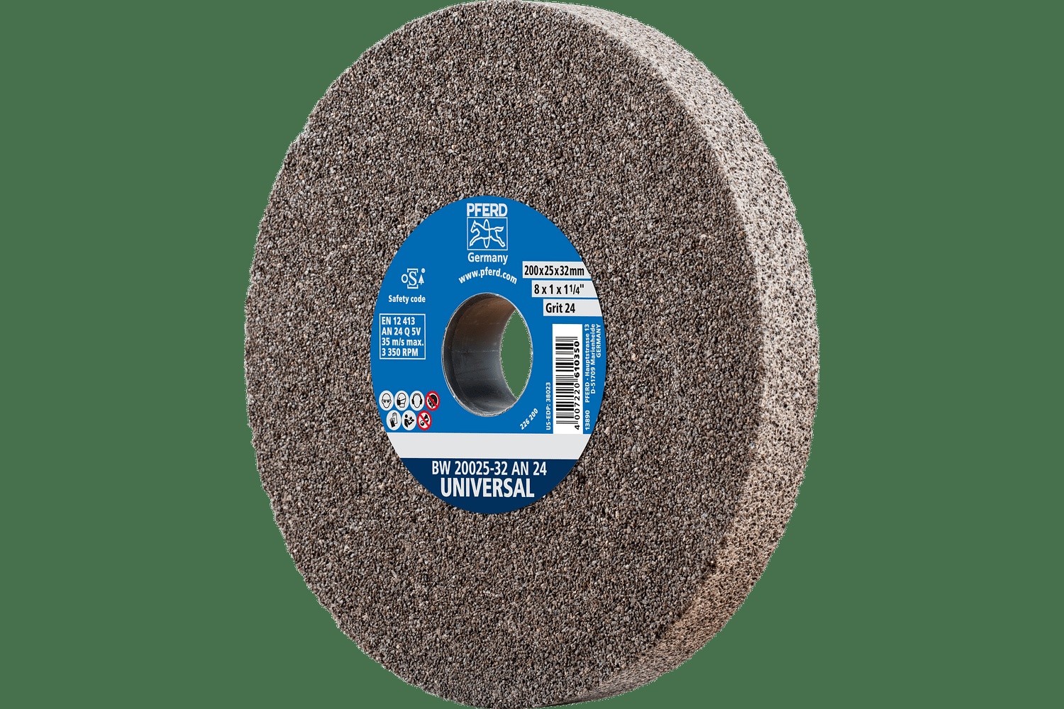 PFERD TOOLS Meule de touret vitrifiée, Universel, 8" x 1 x 2, 24 Grain, Oxyde d'aluminium