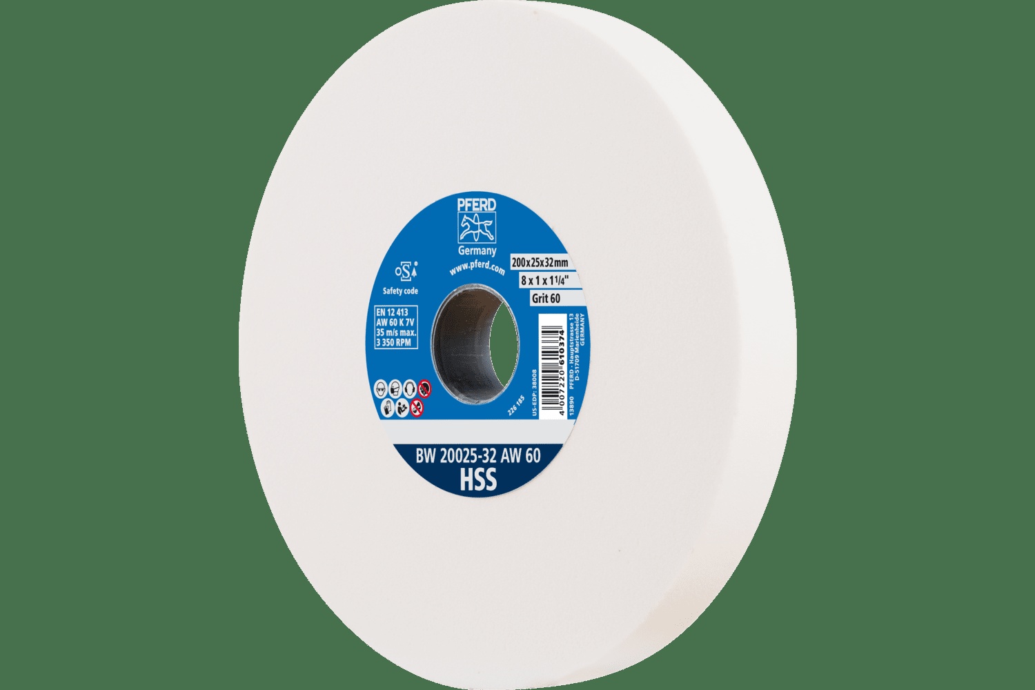 PFERD TOOLS Meule de touret vitrifiée, HSS, 8" x 1 x 2, 60 Grain, Oxyde d'aluminium