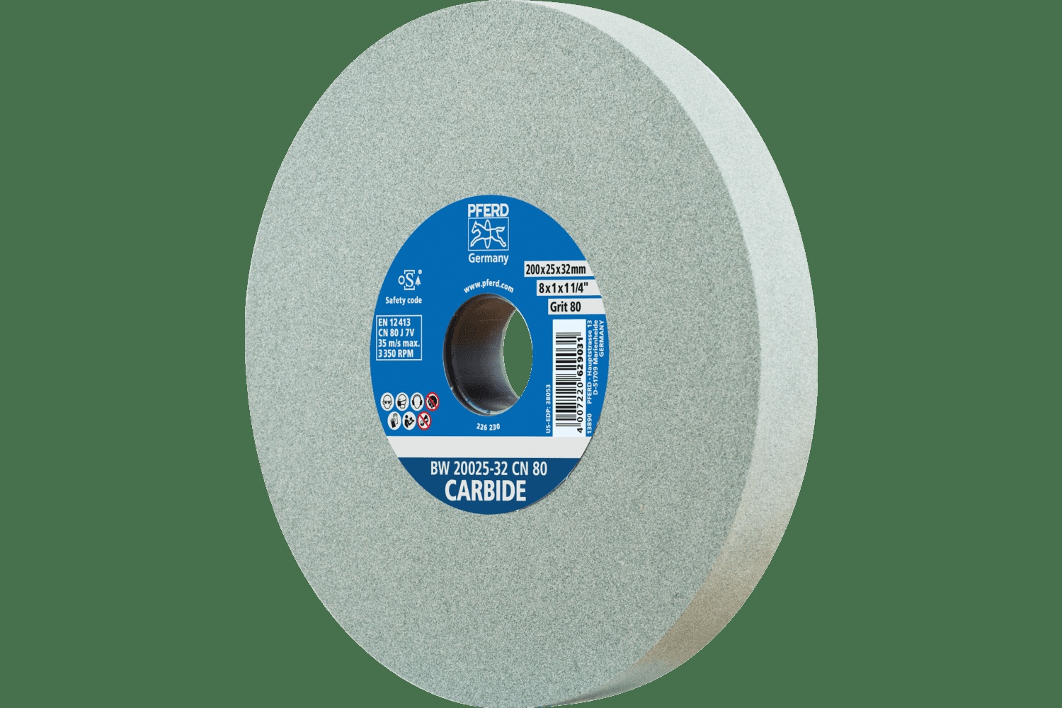 PFERD TOOLS Meule de touret vitrifiée, Carbure, 8" x 1 x 2, 120 Grain, Carbure de silicium