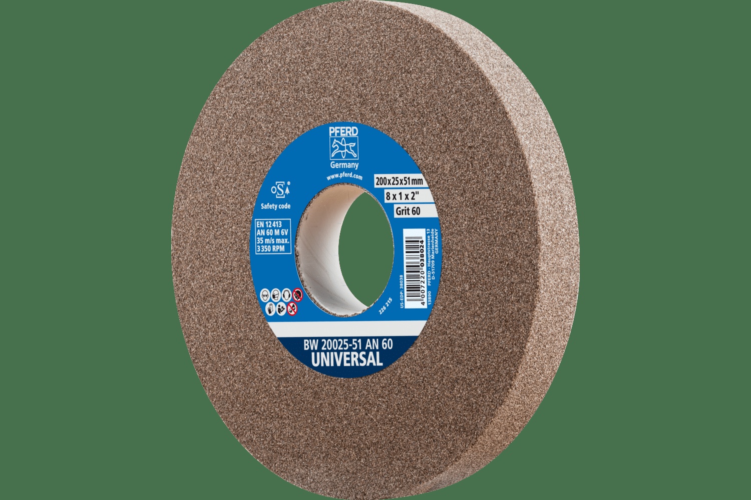 PFERD TOOLS Meule de touret vitrifiée, Universel, 8" x 1 x 2, 60 Grain, Oxyde d'aluminium