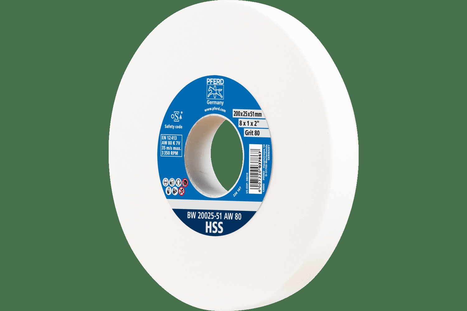 PFERD TOOLS Meule de touret vitrifiée, HSS, 8" x 1 x 2, 80 Grain, Oxyde d'aluminium