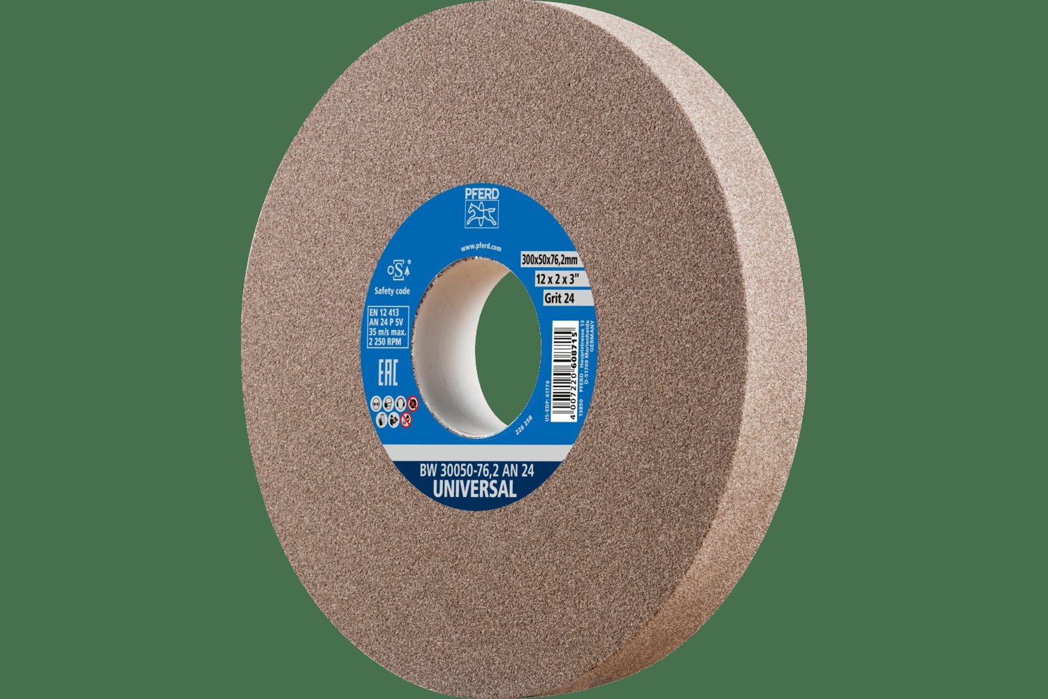 PFERD TOOLS Meule de touret vitrifiée, Universel, 12" x 2 x 3, 24 Grain, Oxyde d'aluminium