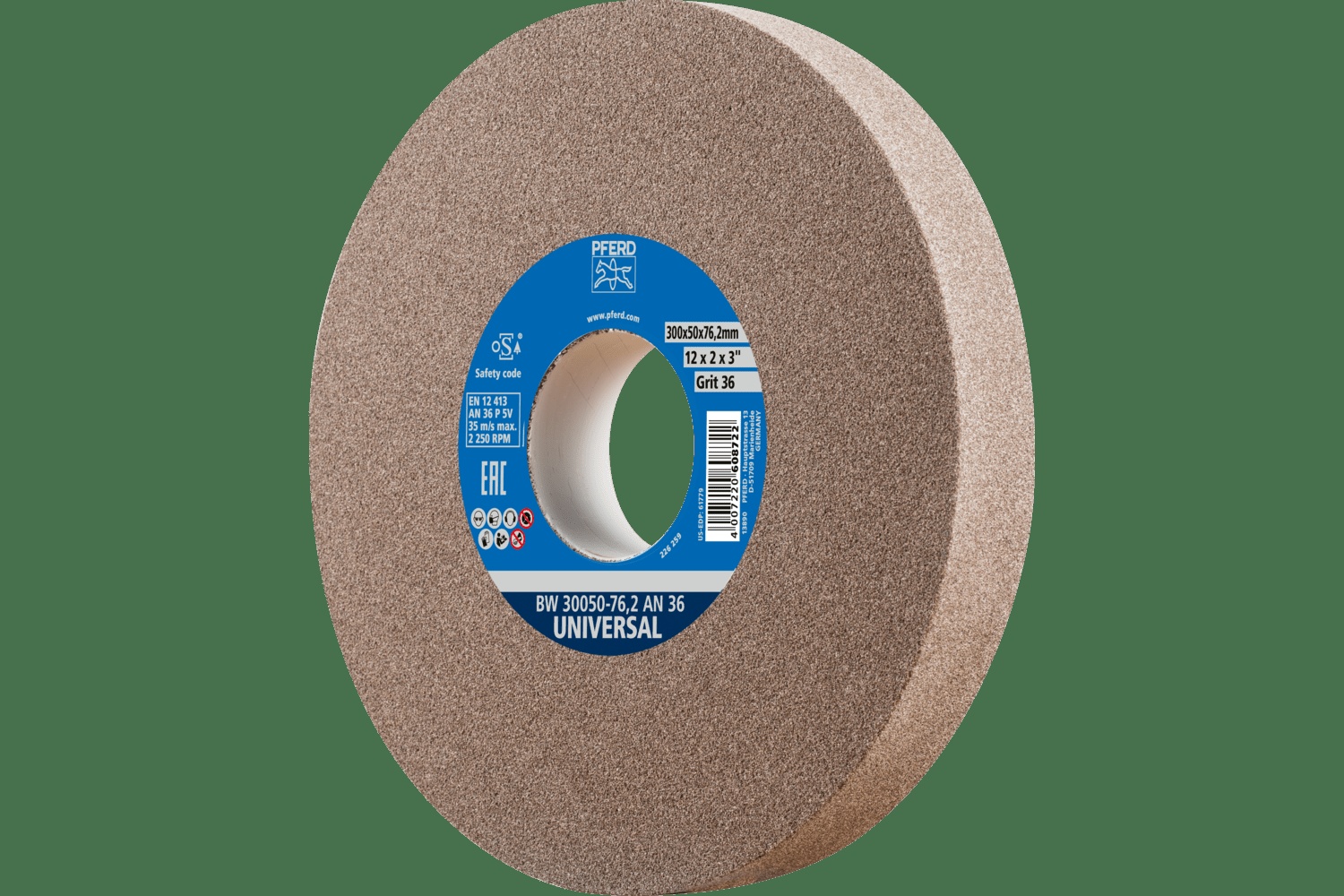 PFERD TOOLS Meule de touret vitrifiée, Universel, 12" x 2 x 3, 36 Grain, Oxyde d'aluminium