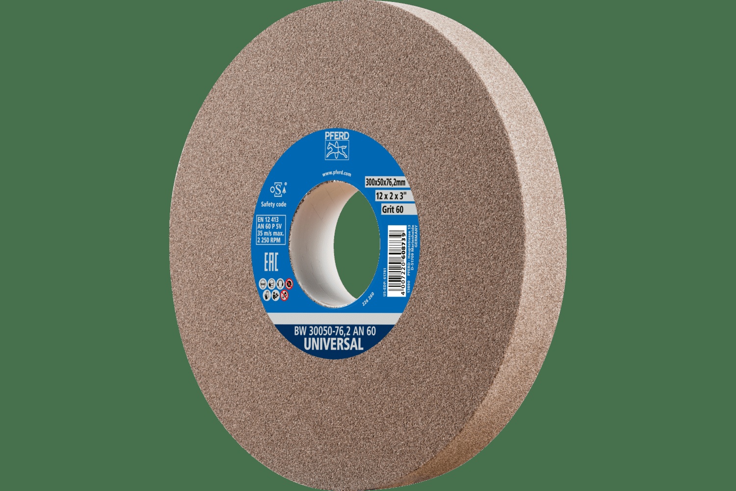 PFERD TOOLS Meule de touret vitrifiée, Universel, 12" x 2 x 3, 60 Grain, Oxyde d'aluminium