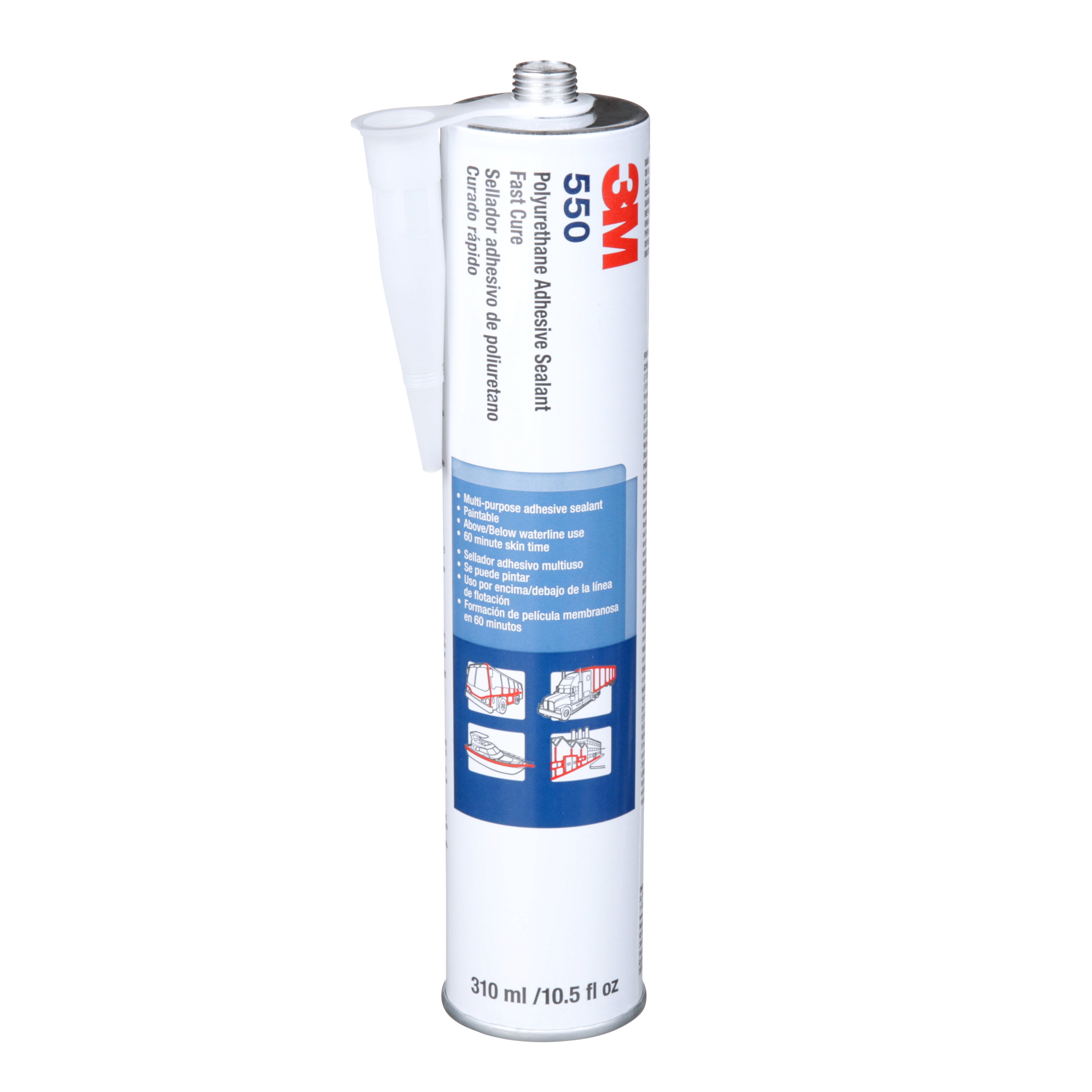 Adhésif mastic de polyuréthane à durcissement rapide 3M(MC), 550FC, blanc, cartouche de 310,53 ml (10,5 oz)