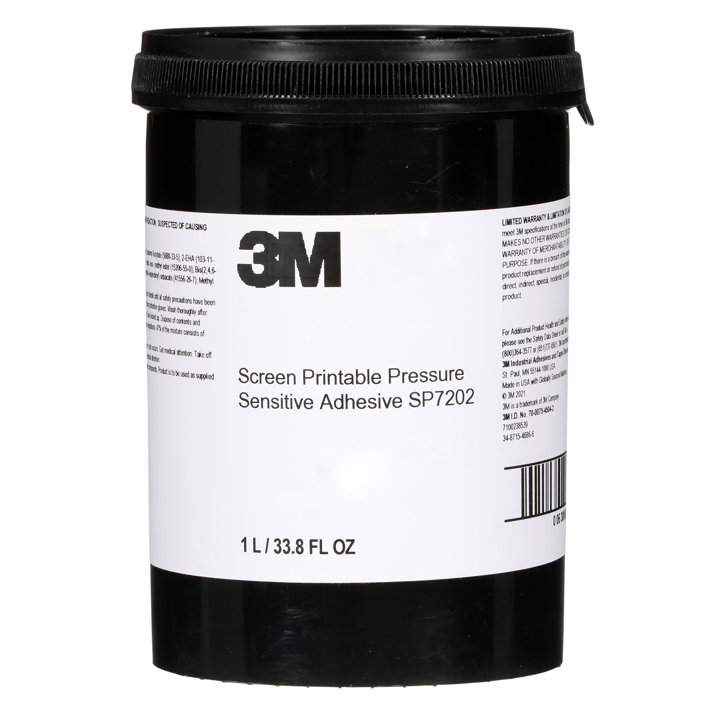 3M Screen Printable UV-Curing Pressure Sensitive Adhesive SP7202, Clear, 6 Bottles/Caisse