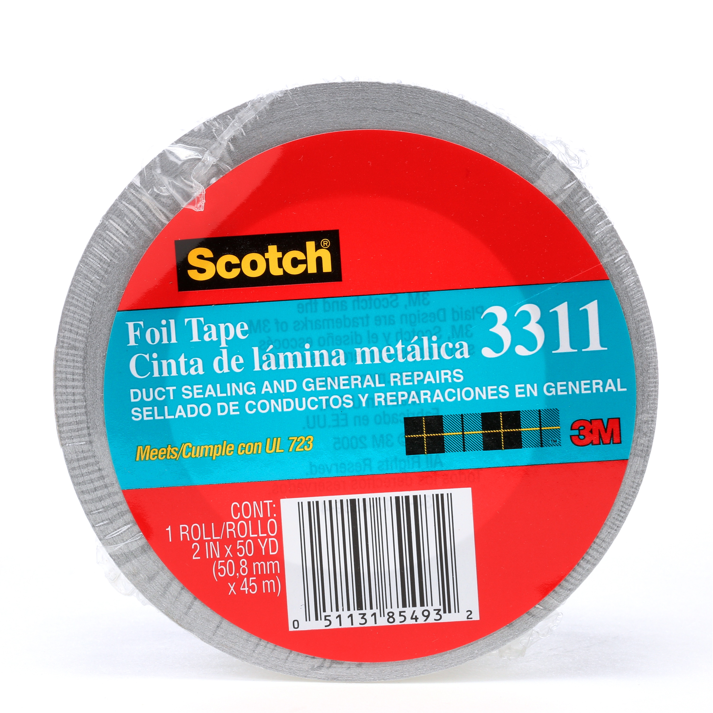 Ruban en aluminium Scotch®, 3311, argent, 5,1 cm x 45,7 m x 0,1 mm (2,0 po x 50,0 v x 3,6 mil)