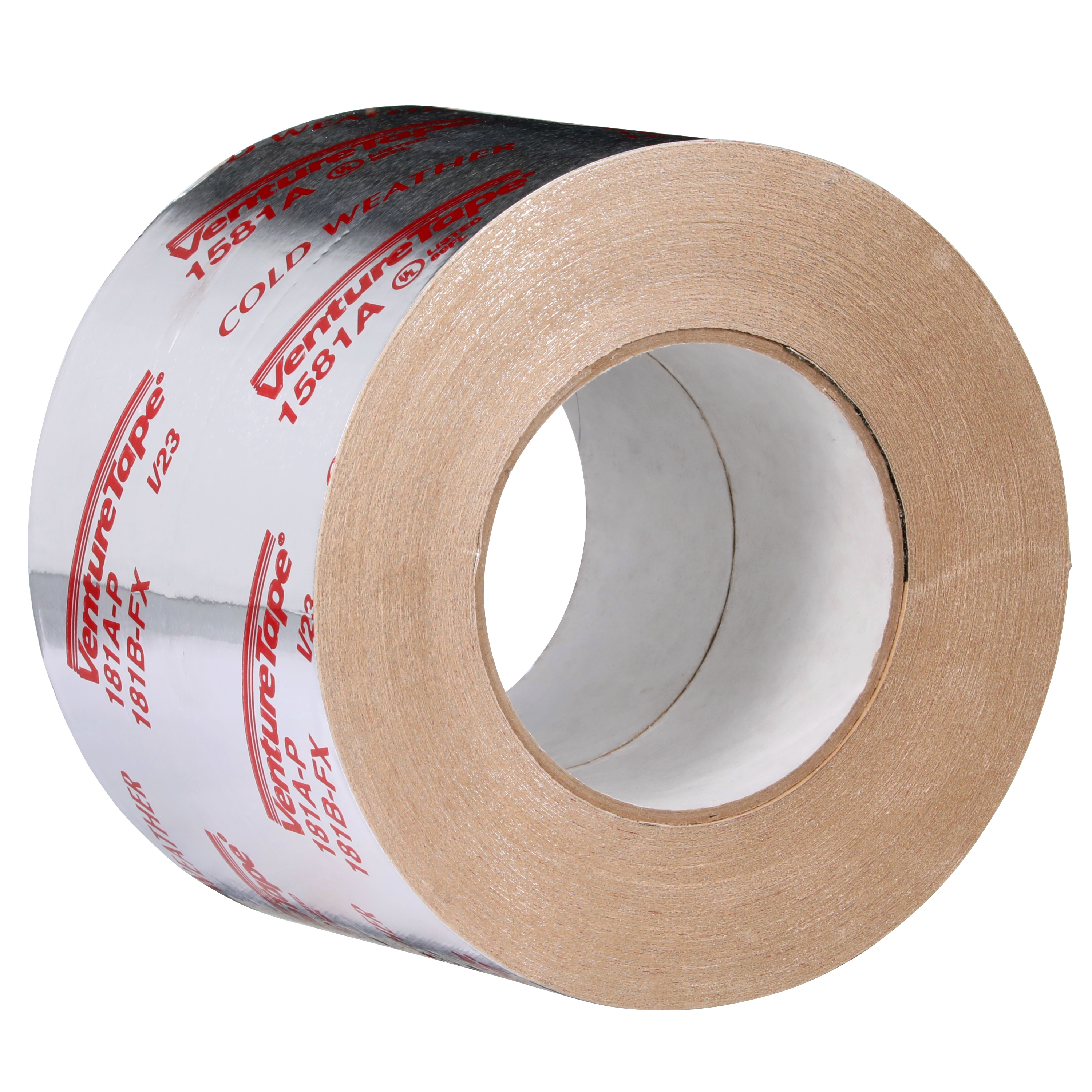 3M Venture Tape™ UL181A-P Aluminum Foil Tape 1581A, Silver, 99 mm x 55 m, 2 mil (.05 mm) 12 Rolls/Case