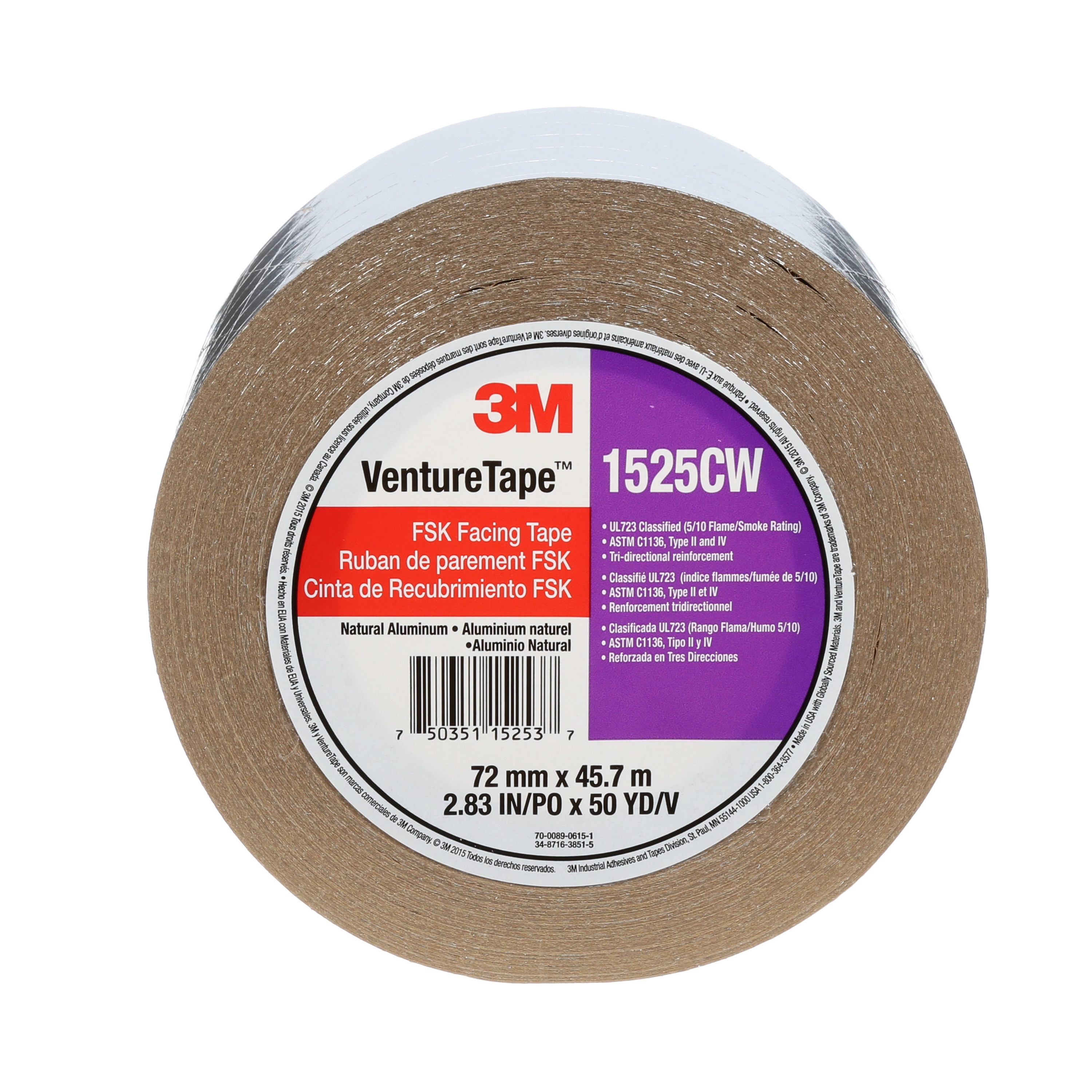 Ruban de parement Venture Tape(MC) 3M(MC),1525CW, aluminium naturel, 152,4 mm x 45,7 m (6 po x 50 v)