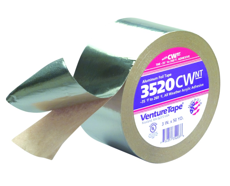 3M Venture Tape™ Aluminum Foil Tape, 3520CW, Silver, 55 in x 250 yd (1397 mm x 228.6 m), 3.7 mil, 1 Roll/Case