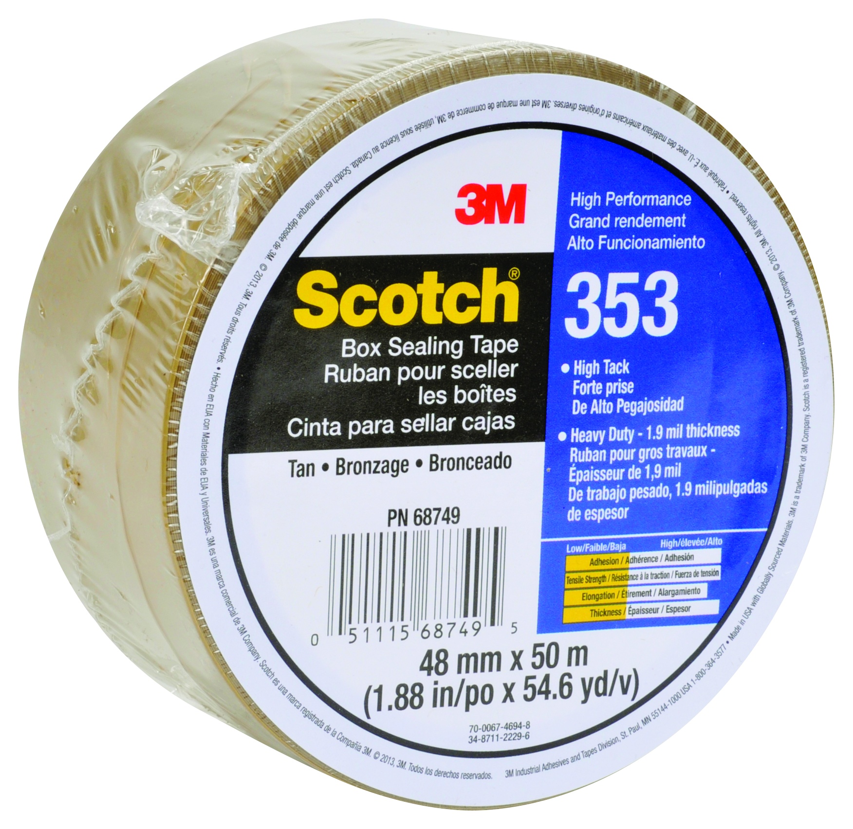 Ruban de scellage de boîte Scotch(MD), 353, transparent, 36 mm x 914 m, vrac
