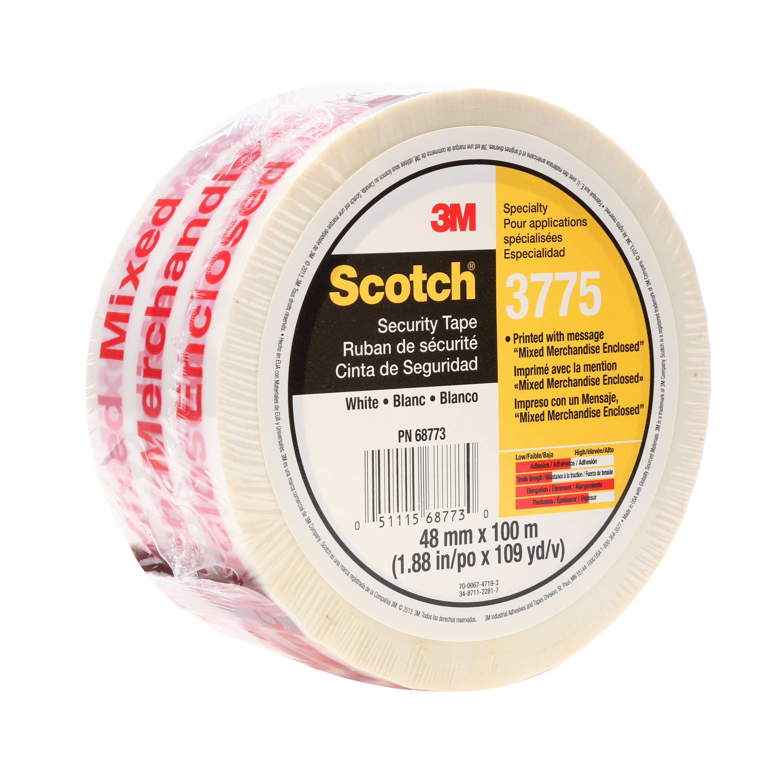 Ruban préimprimé pour sceller les boîtes 3775 Scotch®, blanc, 48 mm x 100 m, 36/caisse, en vrac