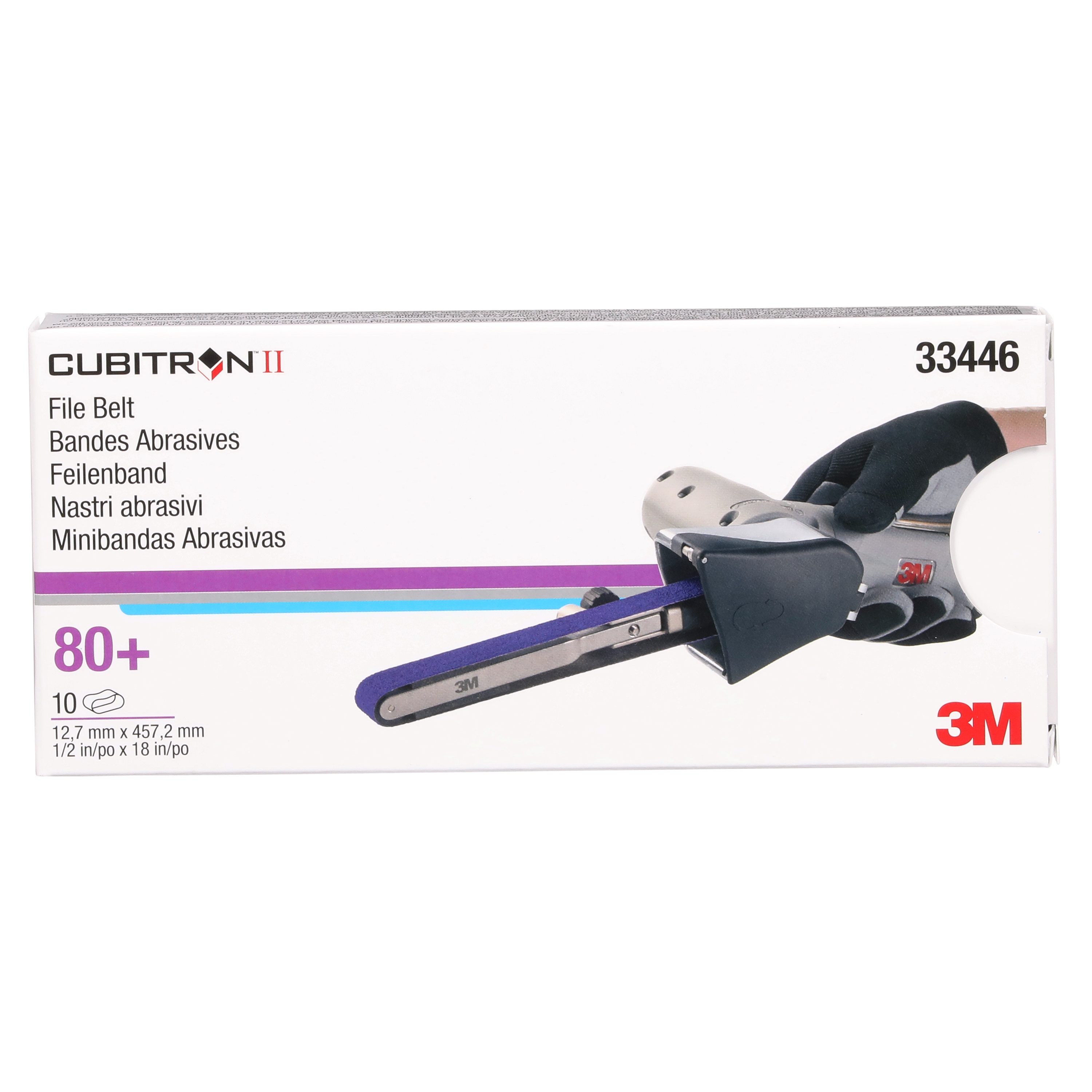 Bande abrasive Cubitron(MC) II 3M(MC), 33446, 80+, 12,7 mm x 457,2 mm (1/2 po x 18 po), 10 courroies par carton, 5 cartons par caisse