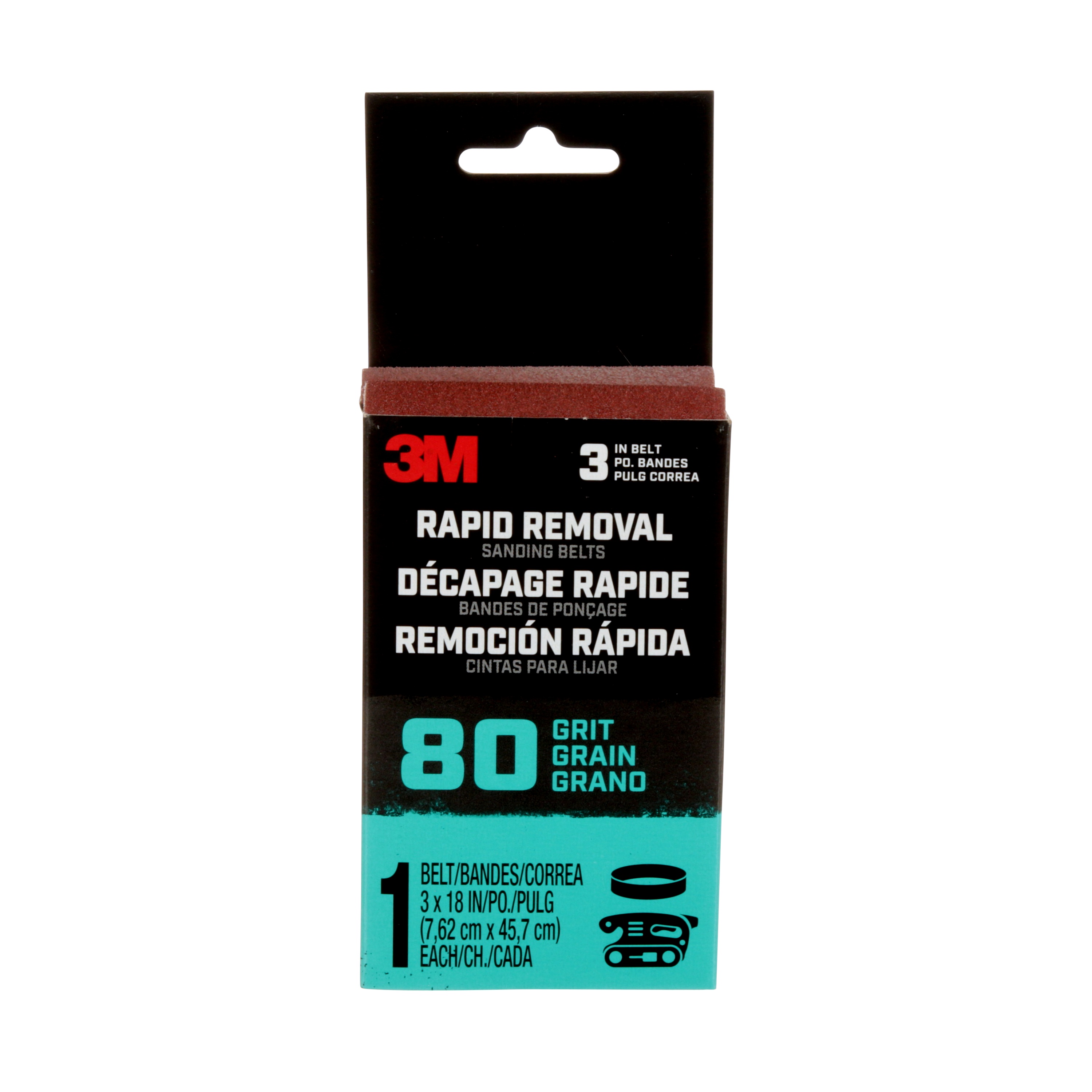 Bande de ponçage mécanique à retrait rapide 3M(MC), 3 × 18 po, grain 80, bandes 3x181 emballage de 80 pièces, 1 paquet, 10 paquets par carton