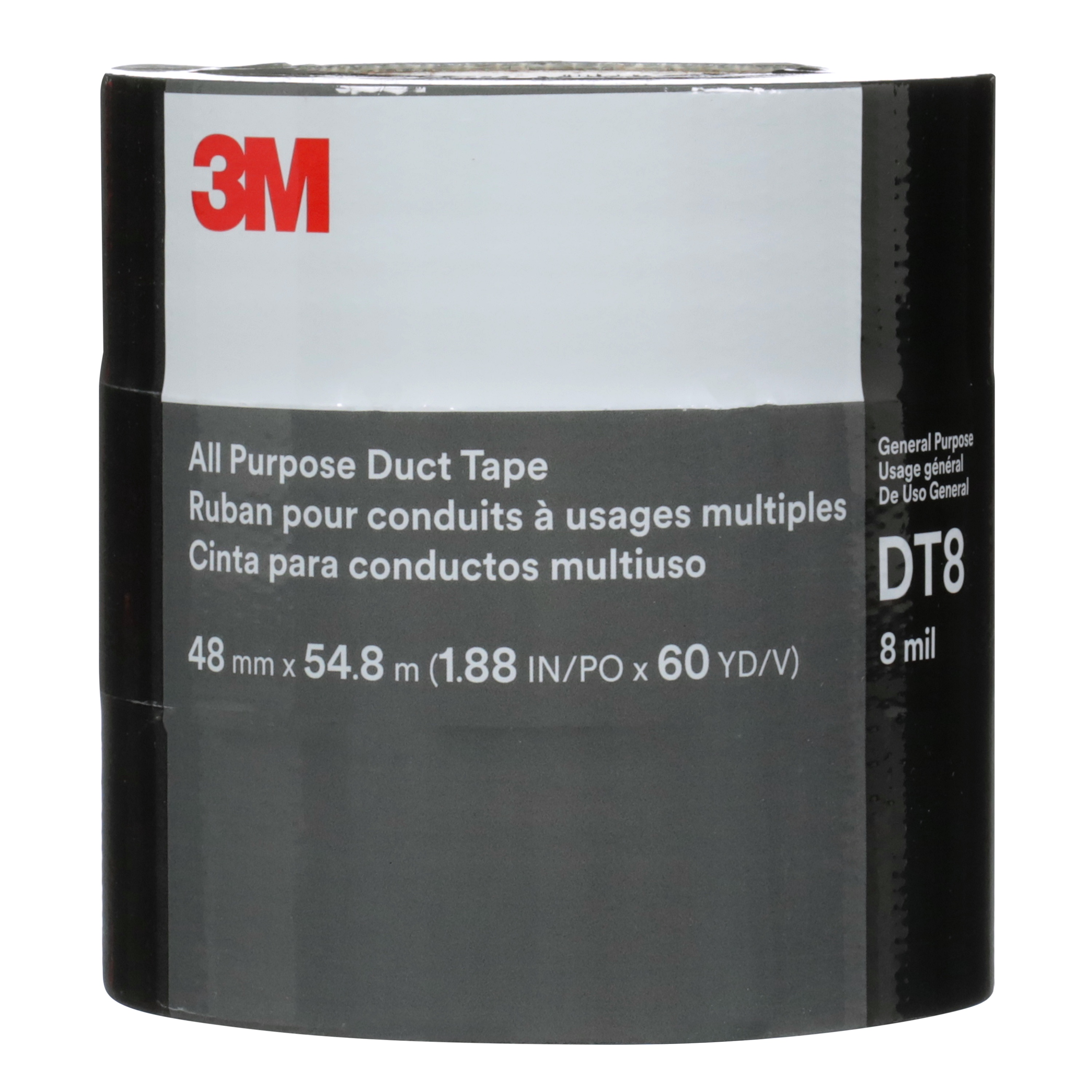 Ruban pour conduits tout usage 3M(MC) DT8, noir, 48 mm x 54,8 m, 8 mil, (3 rouleaux/paquet), 24 rouleaux/caisse