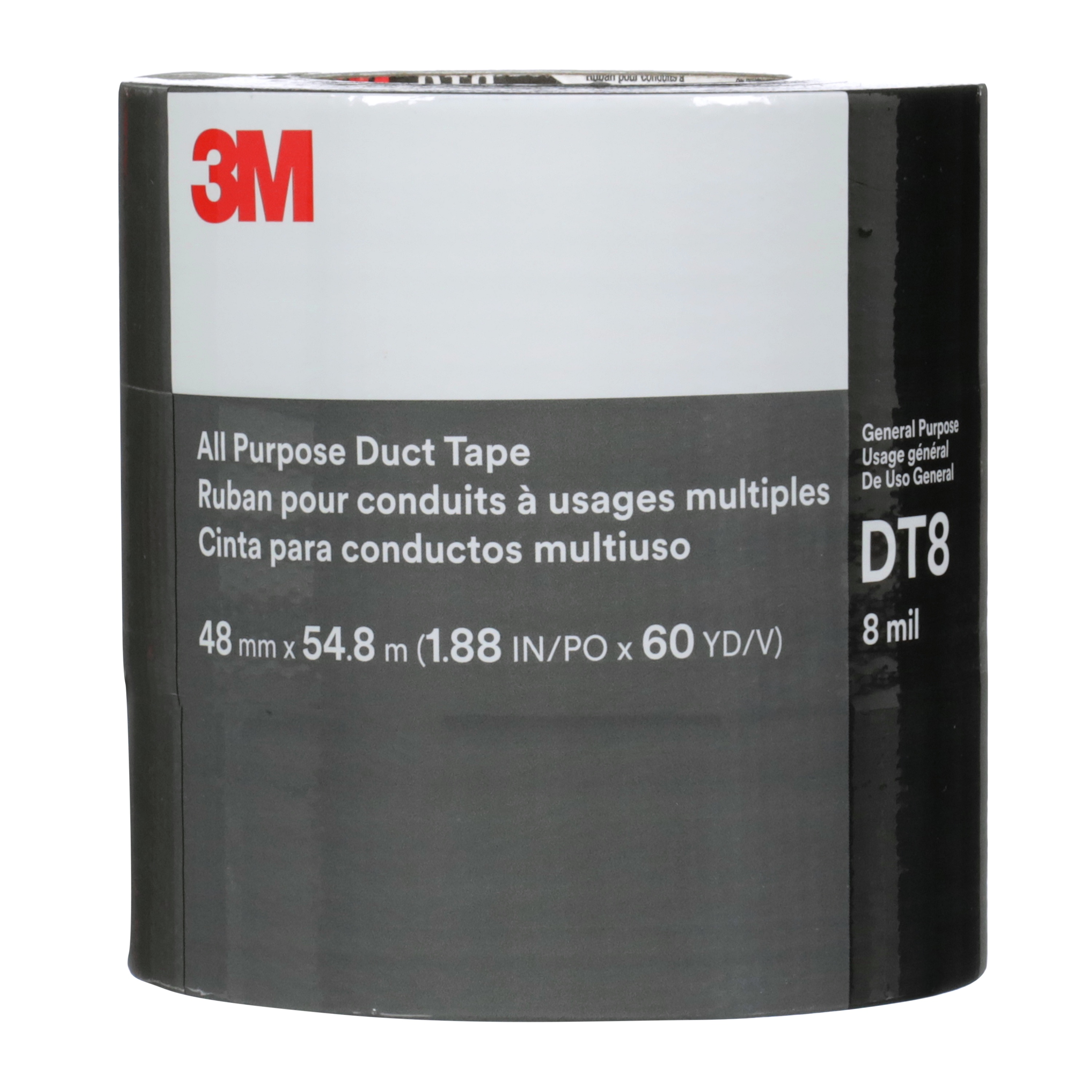 3M All Purpose Duct Tape DT8, Silver, 48 mm x 54.8 m, 8 mil, (3 Rouleau/Pack) 24 Rouleau/Caisse
