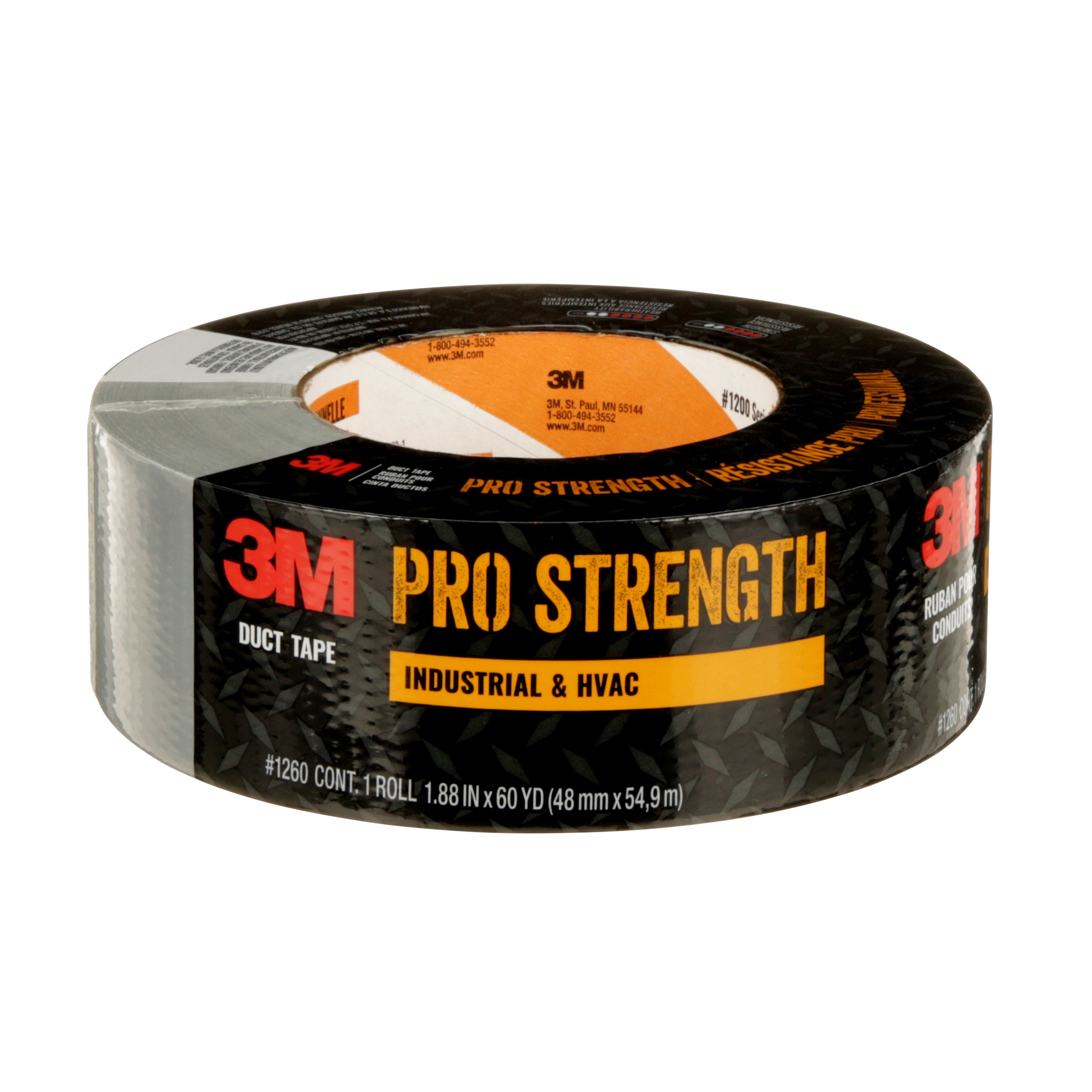 3M Pro Strength Duct Tape 1260-6C, 1.88 in x 60 yd (48.0 mm x 54.9 m), 6 rls/cs